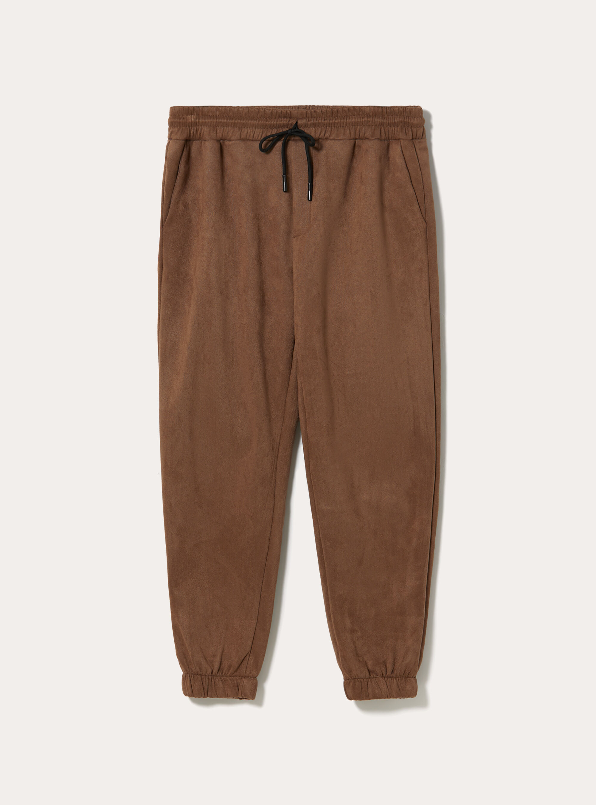 Pantaloni effetto suede e stringa in vita, BR2 BROWN MEDIUM