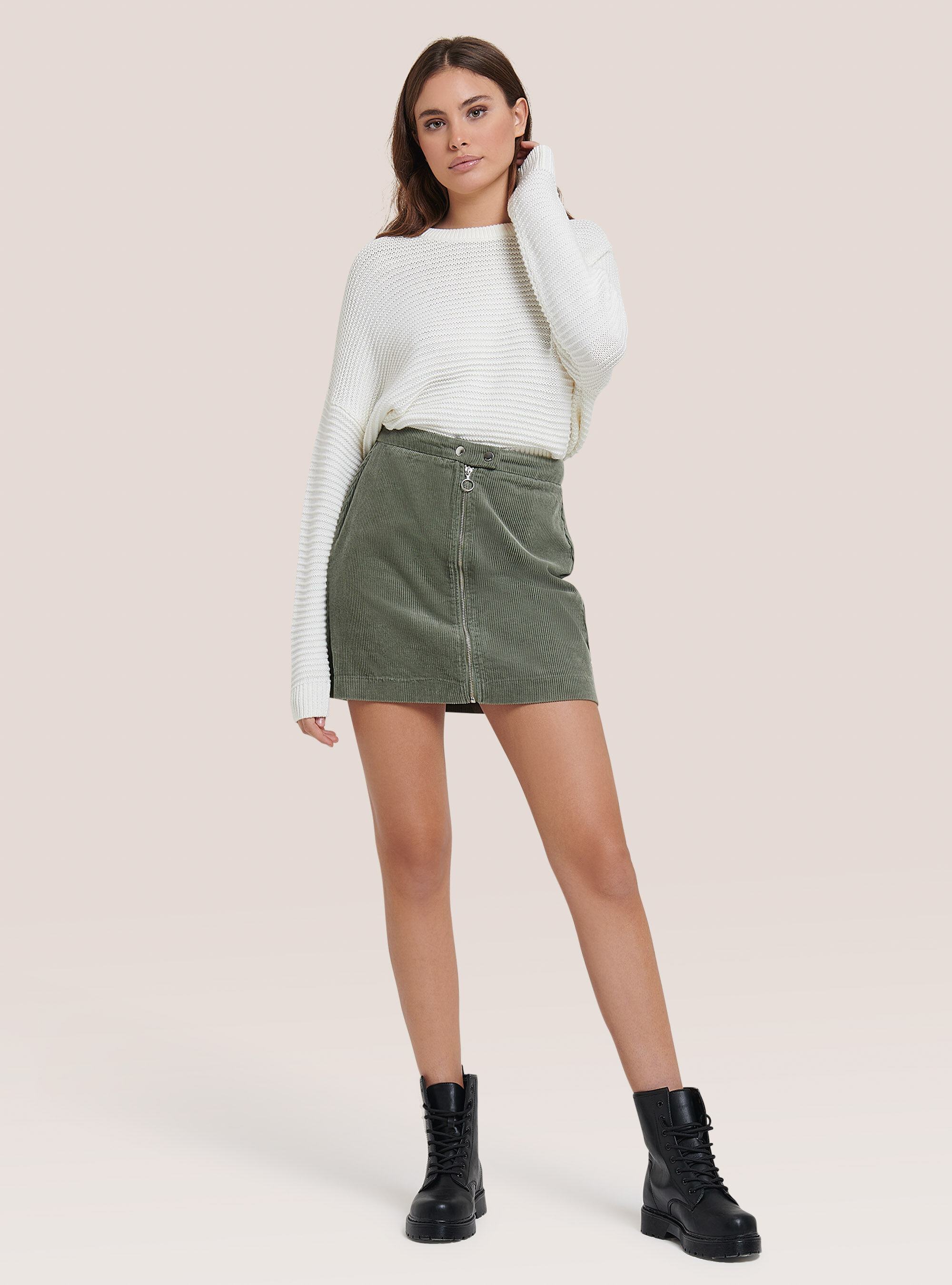 Corduroy miniskirt with zip, C0596 KAKY