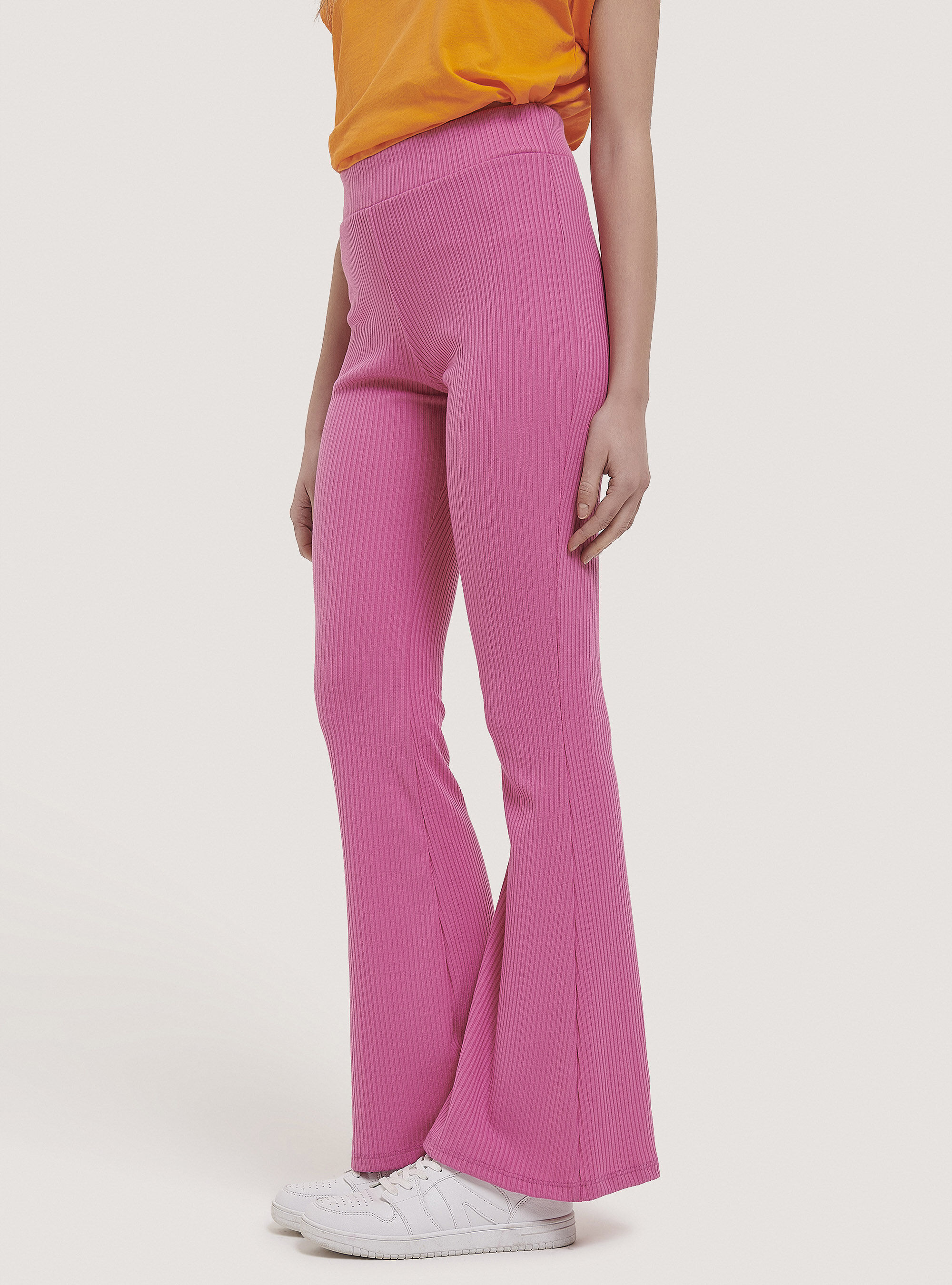Flare ribbed leggings, C4430 FUXIA