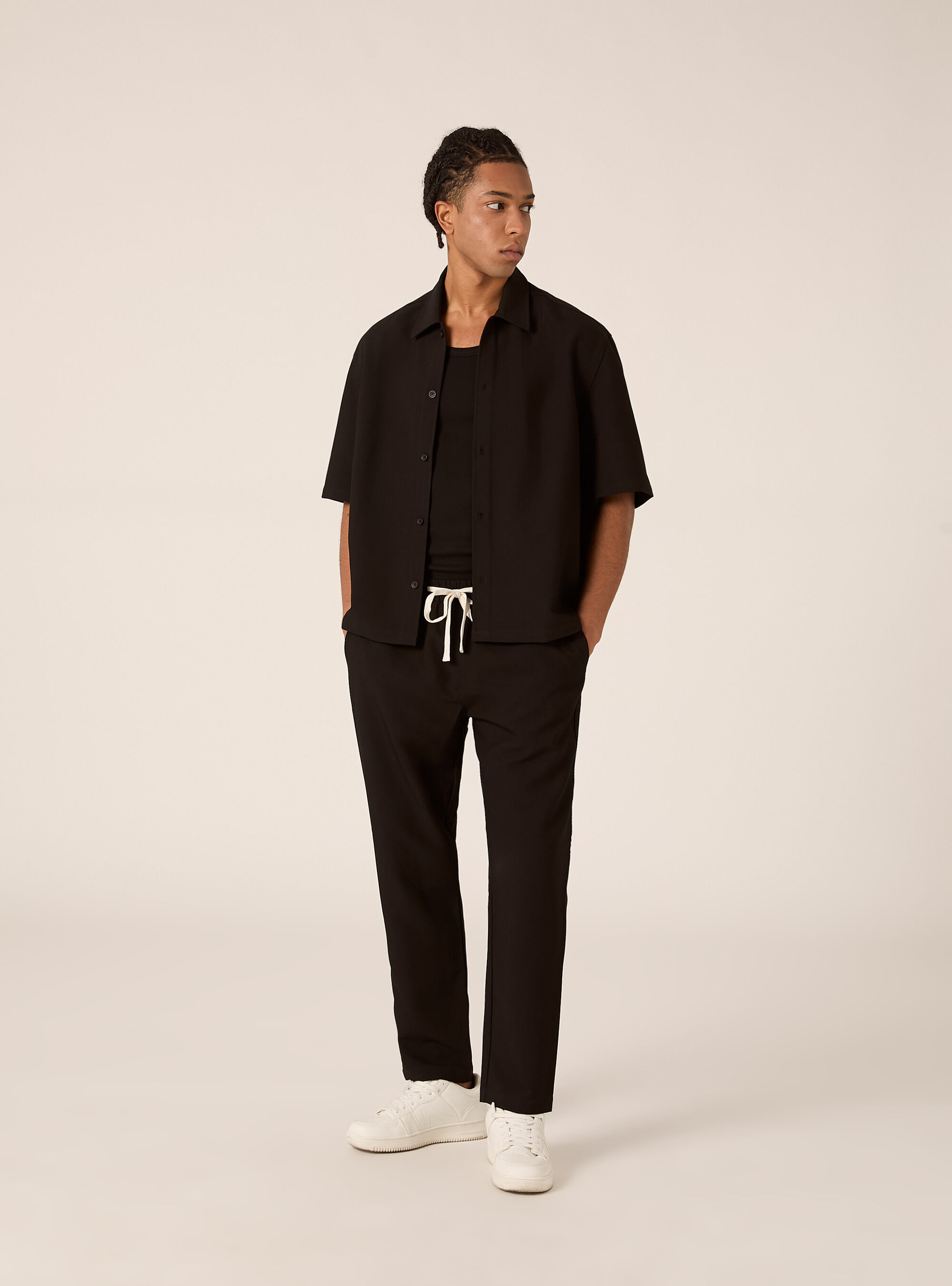 Pantalones jogger de sarga, BK1 BLACK