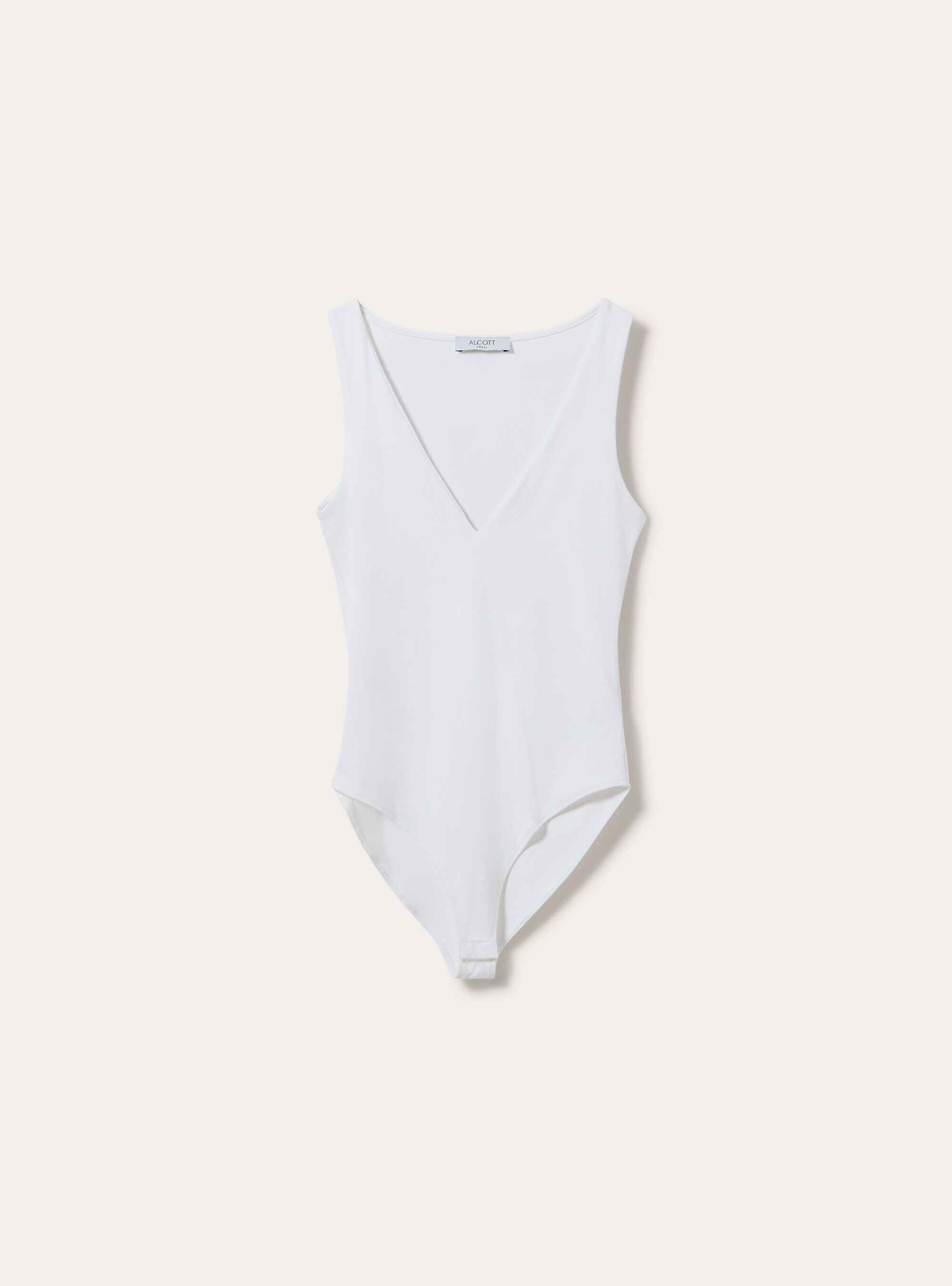 Sleeveless stretch fabric bodysuit with v neck, WH3 WHITE