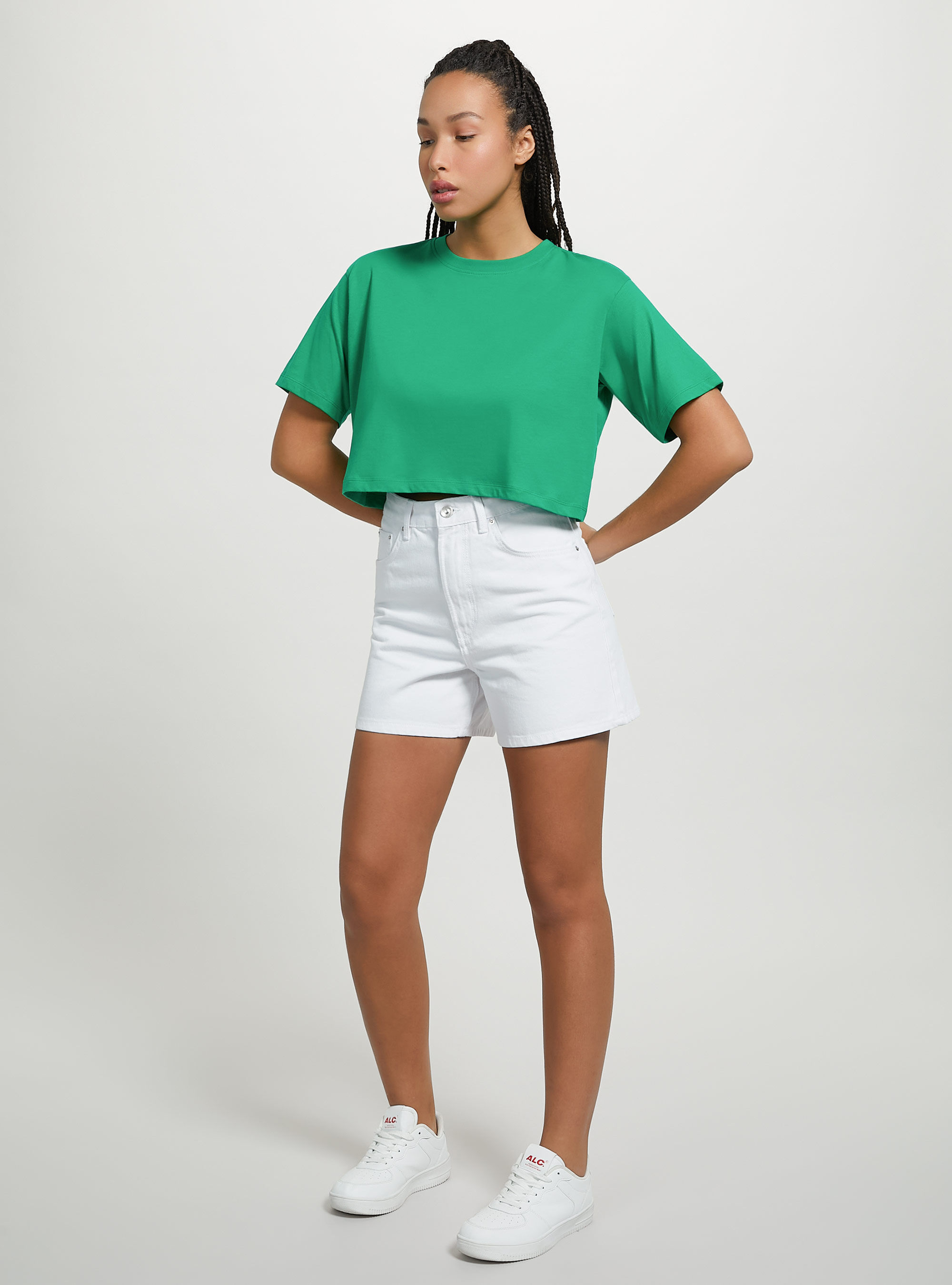 Maglietta cropped in cotone, GN2 GREEN MEDIUM