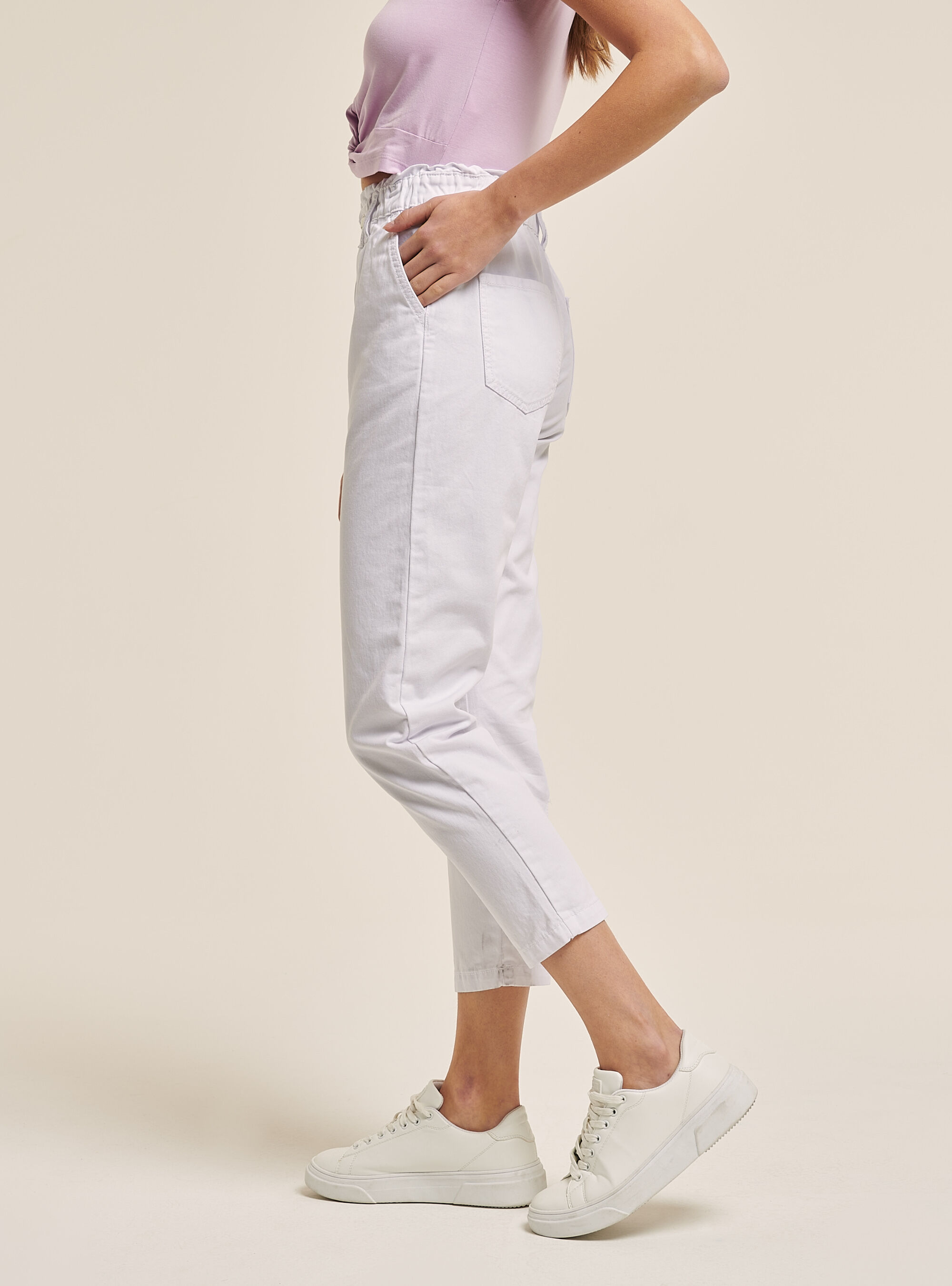 Cotton baggy trousers, WHITE