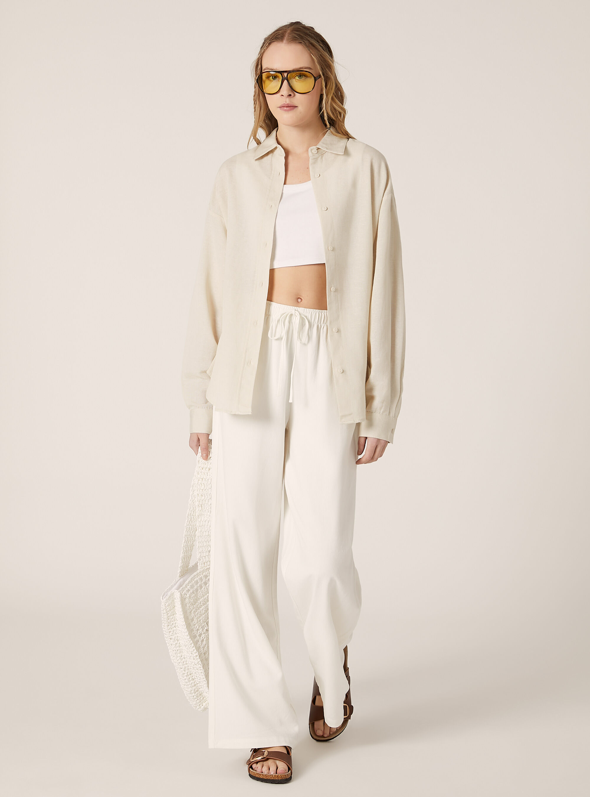 Camicia in lino comfort fit, CR2 CREAM MEDIUM