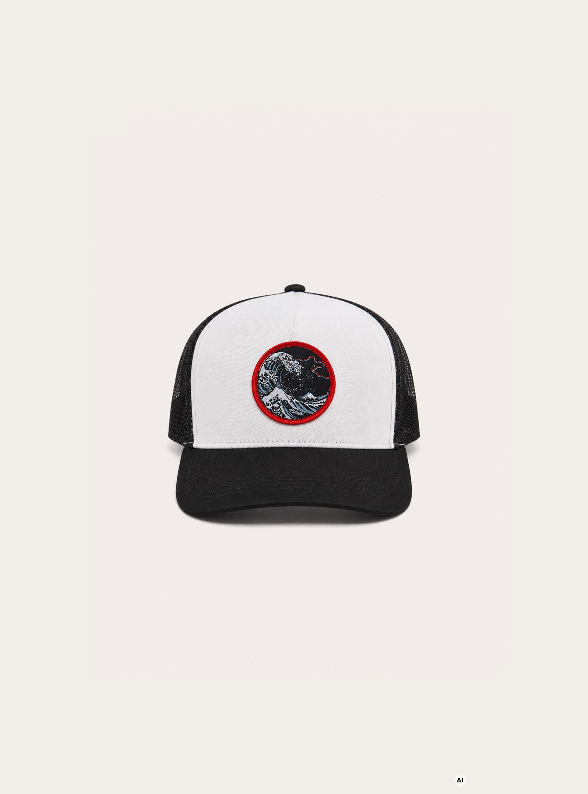 Cappello trucker con patch Onda Hokusai e ricamo