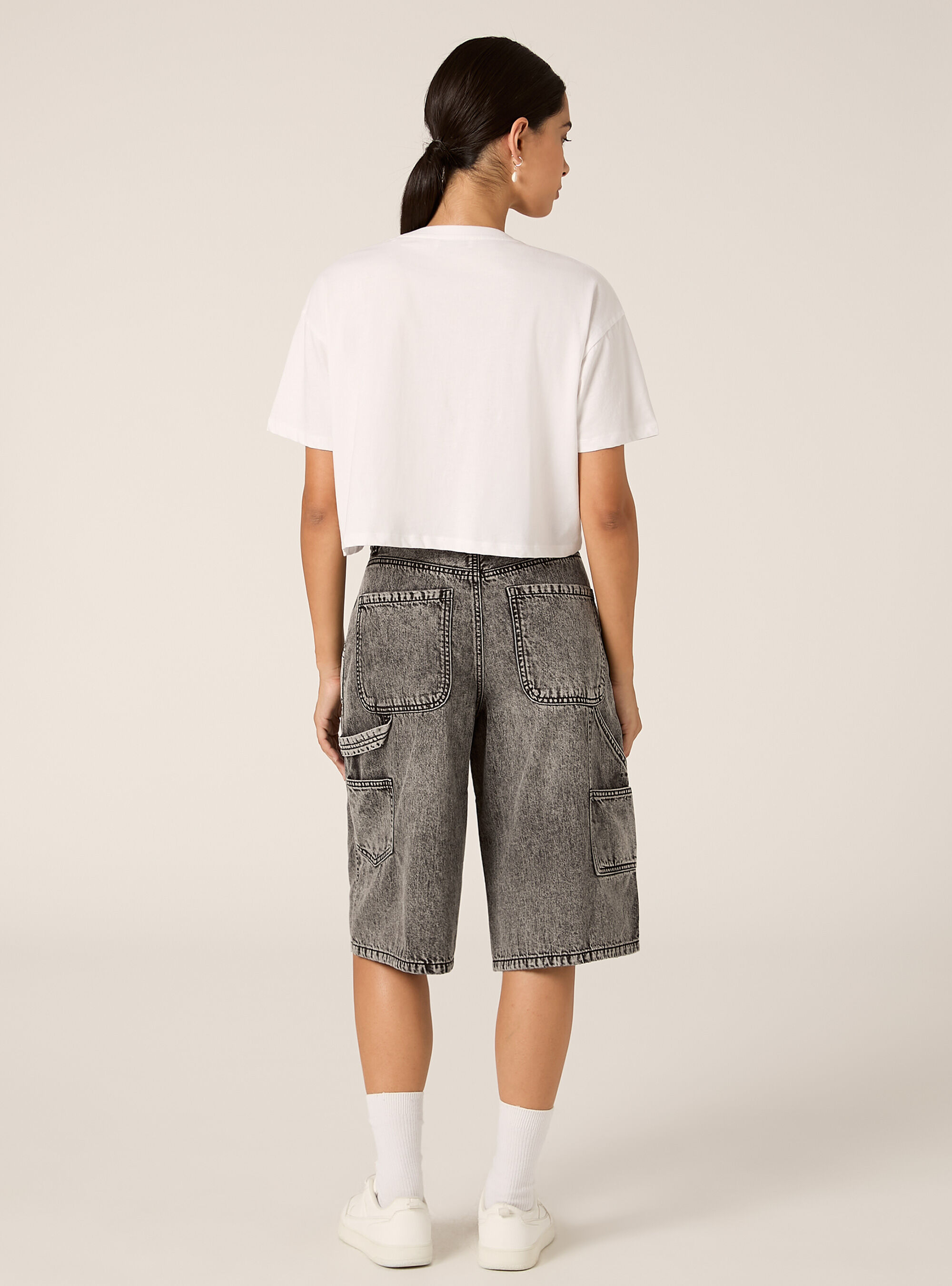 Weite Denim-Jorts im Carpenter-Style, D00G GREY