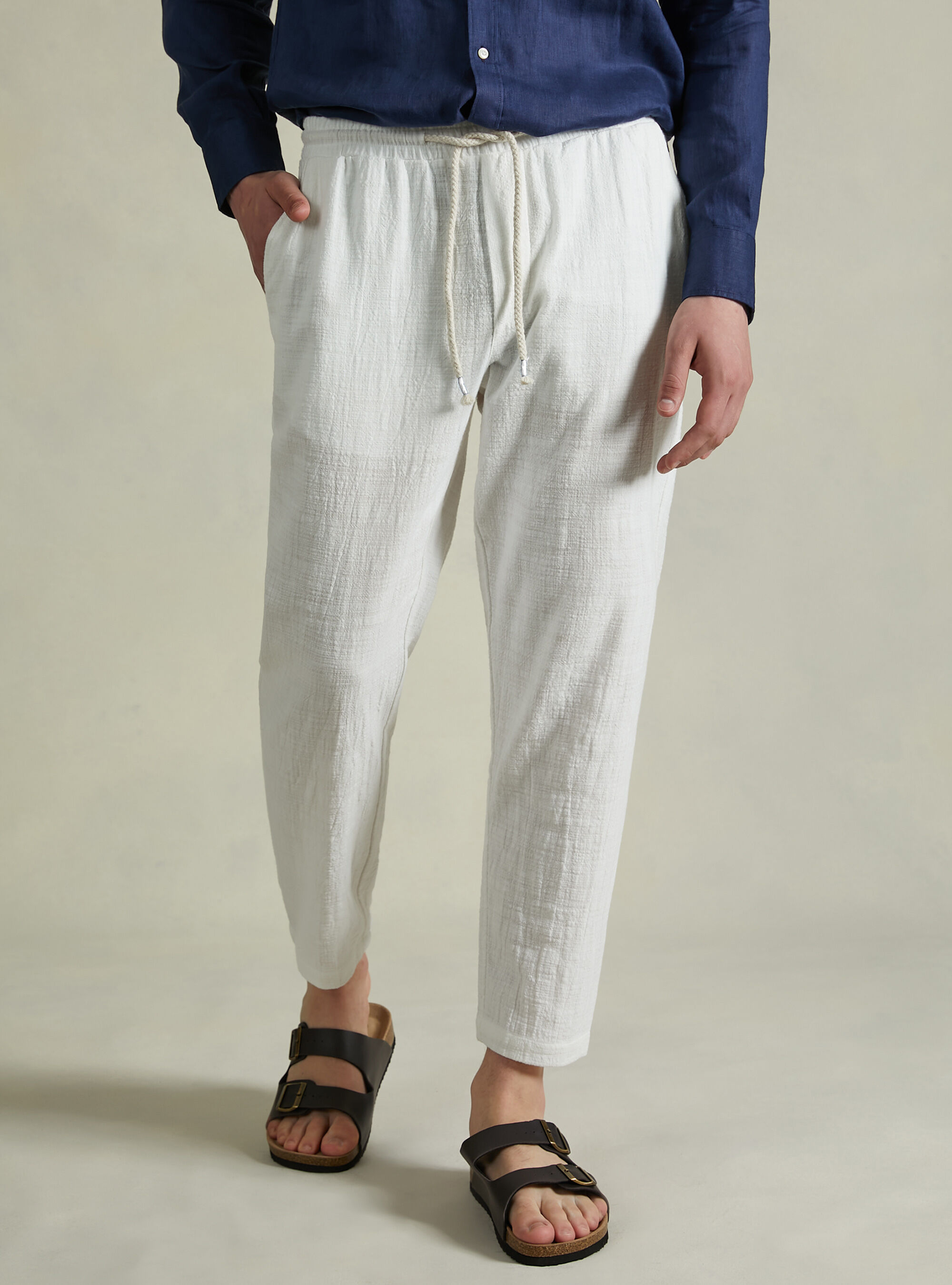 Linen blend jogger trousers, WH1 OFF WHITE