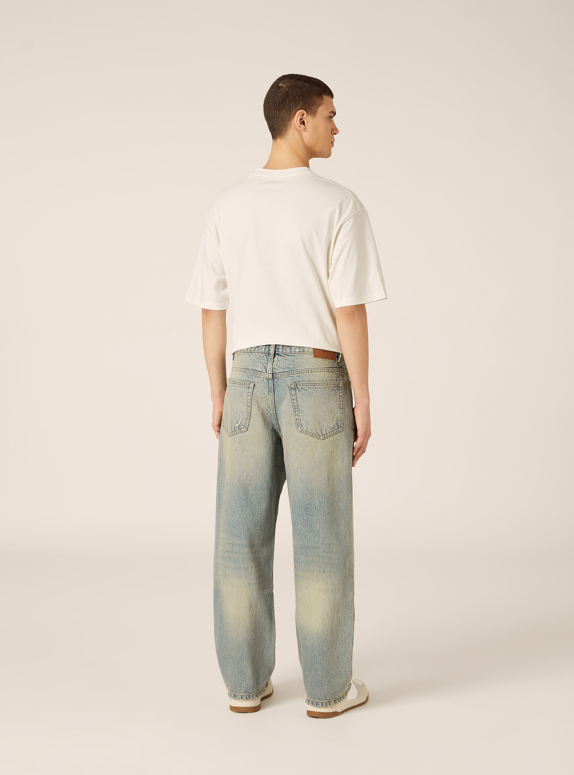 Pantaloni straight fit in denim, D006 AZURE