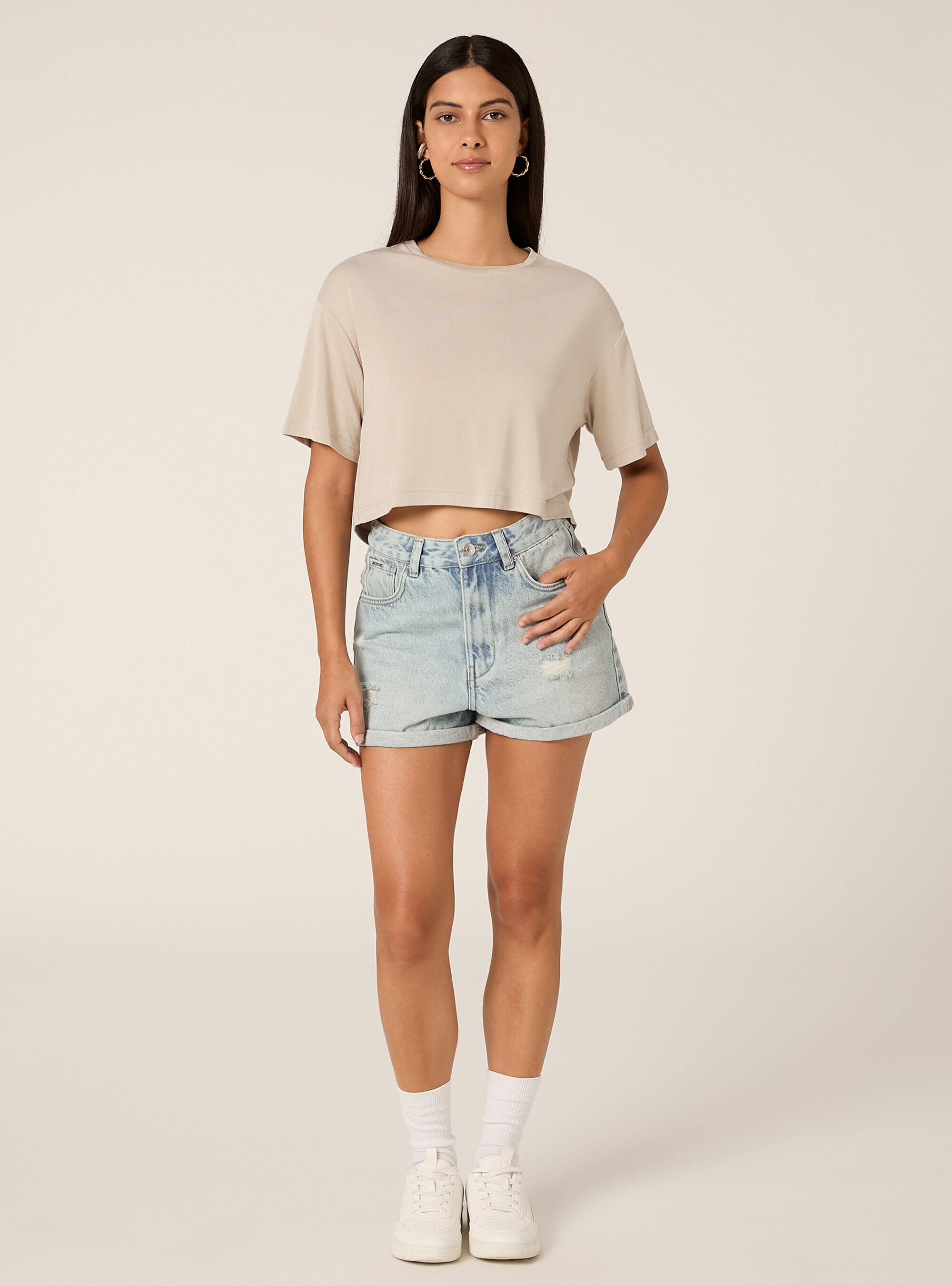 Gek&uuml;rztes T-Shirt mit weichem Griff, BG2 BEIGE MEDIUM