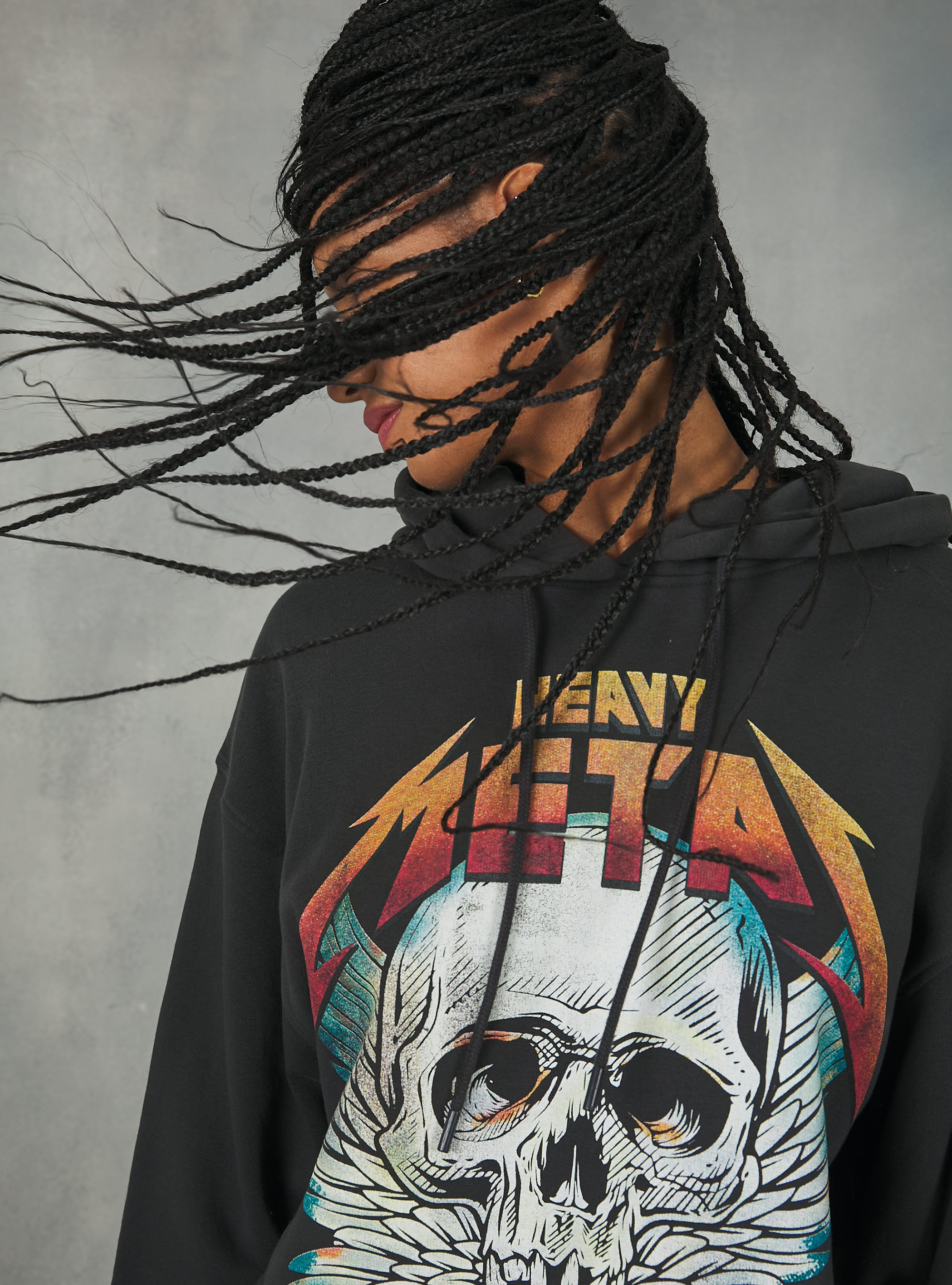 Sudadera oversize con estampado Rock, BK3 BLACK CHARCOAL