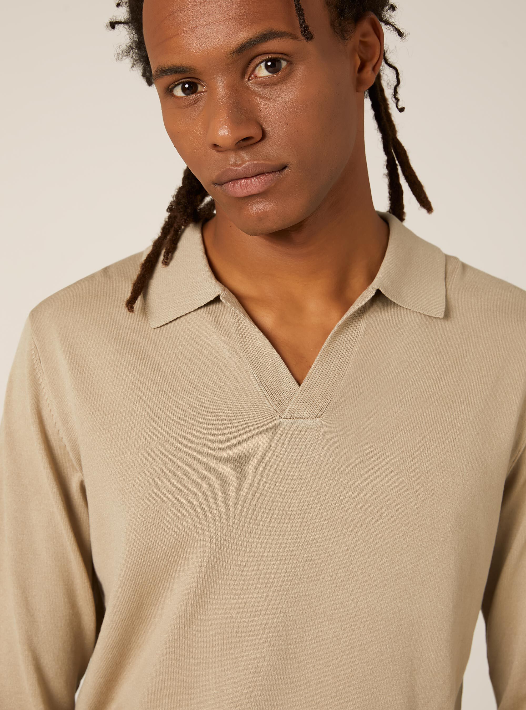 Soft knit polo shirt, BG2 BEIGE MEDIUM