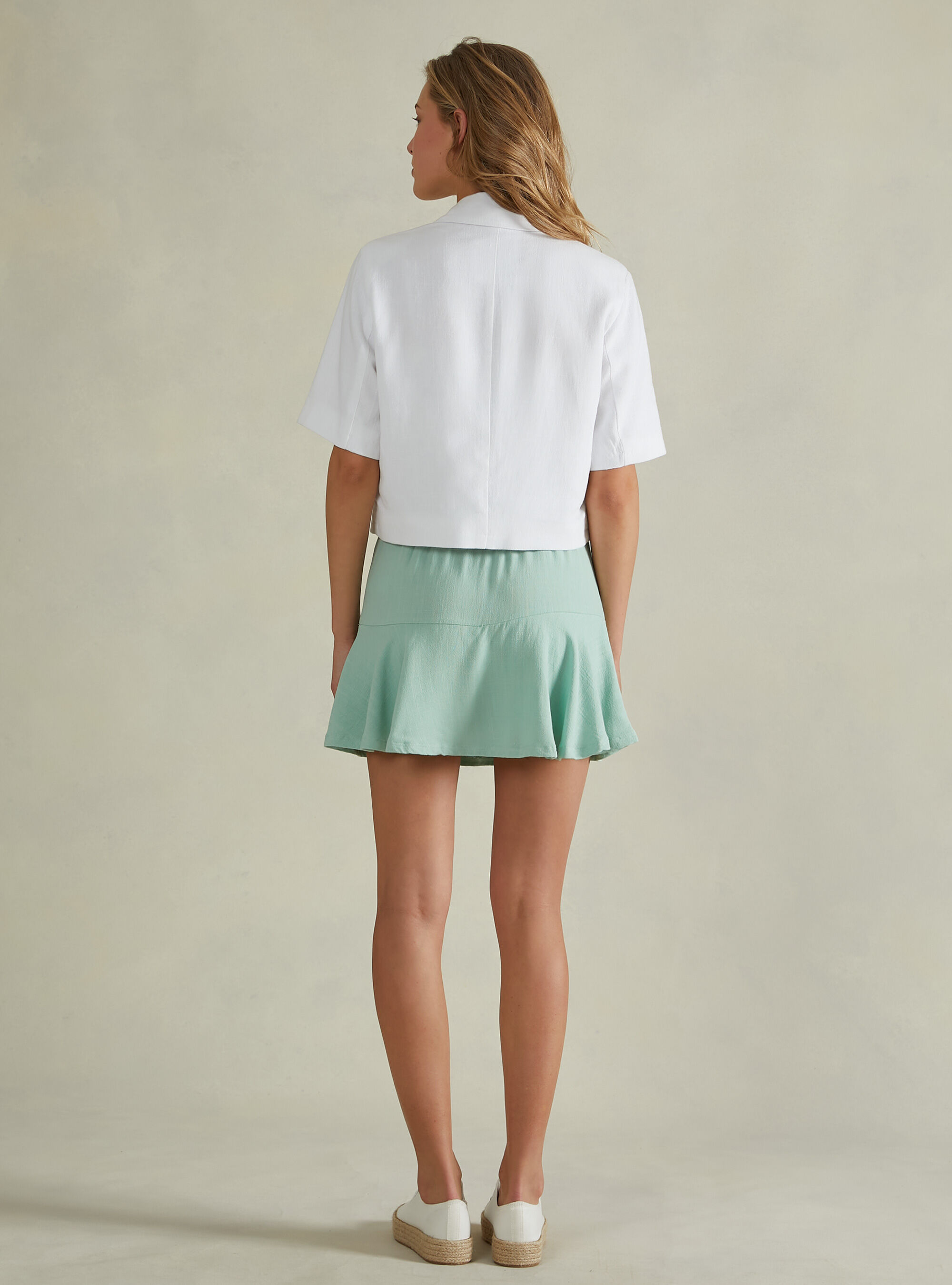 Linen blend cropped blazer, WH2 WHITE