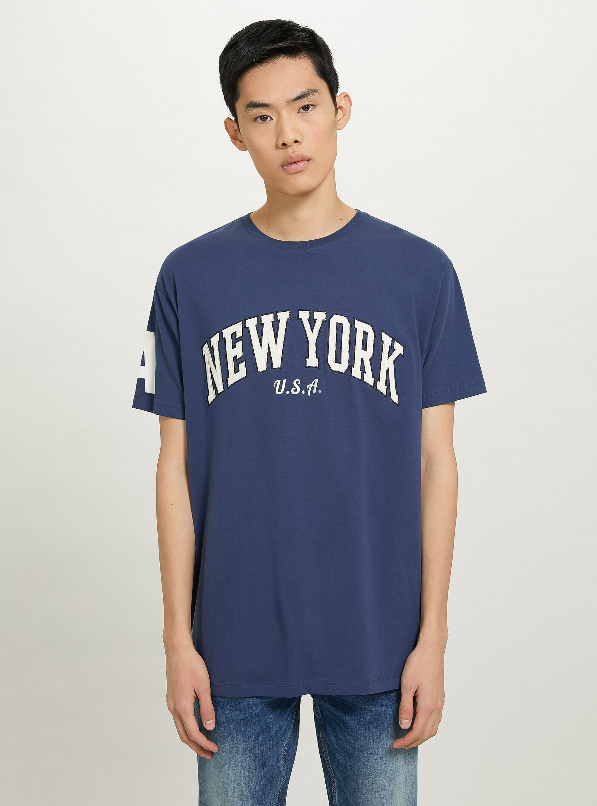 T-shirt oversize avec patch en coton, C2329 BLUE