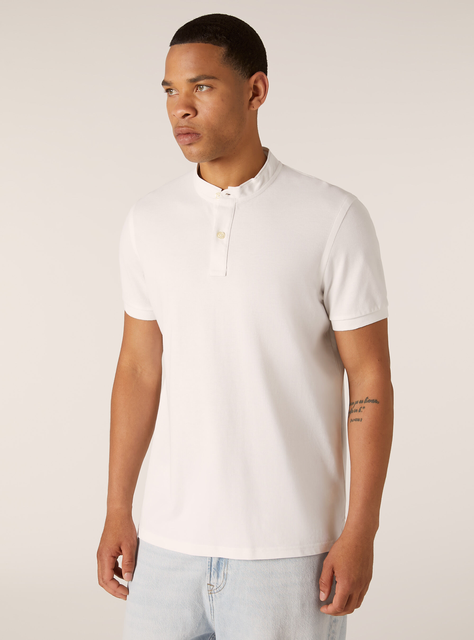 Cotton polo shirt with Korean collar, WH3 WHITE