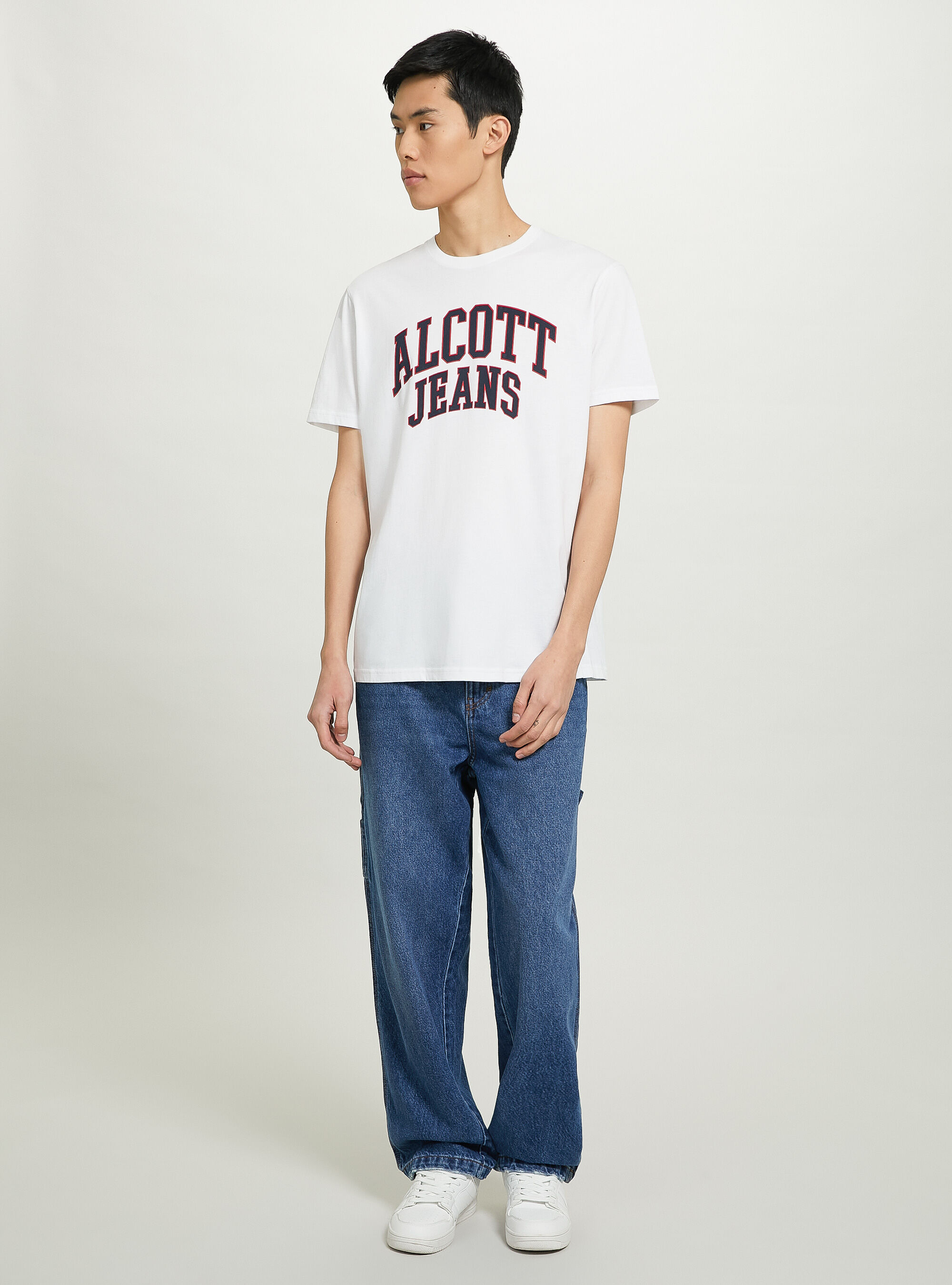 Camiseta de algod&oacute;n con estampado, BLANCO