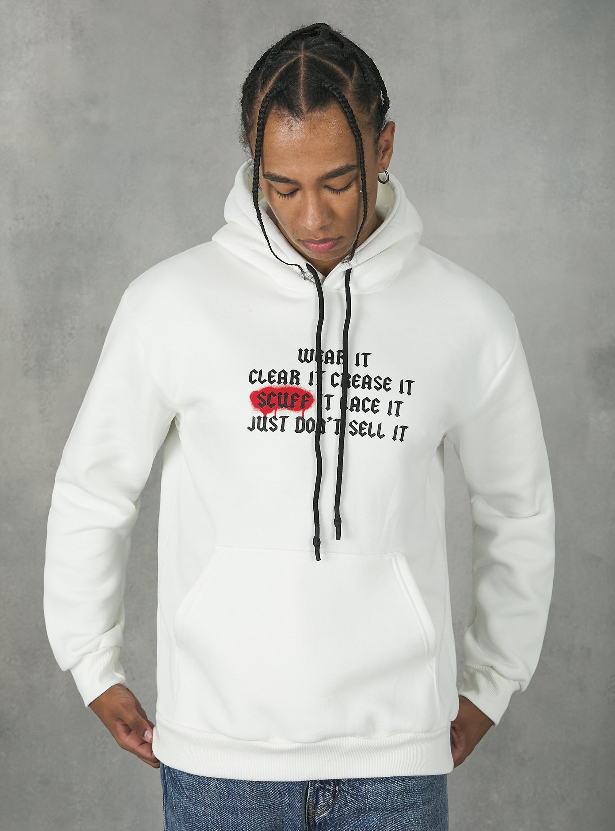 Felpa con cappuccio e stampa, CR3 CREAM LIGHT