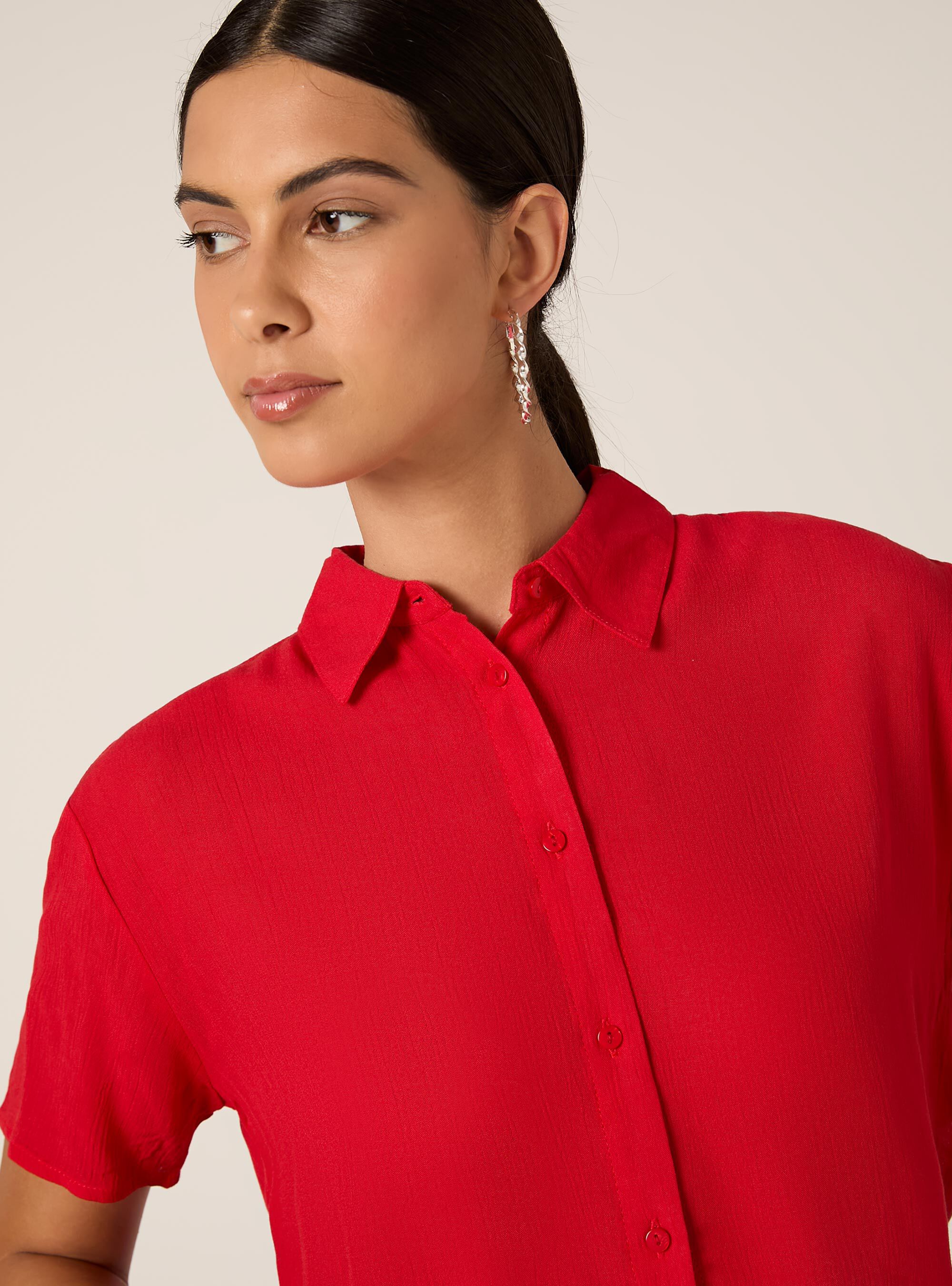 Cropped crepe shirt, RD2 RED MEDIUM