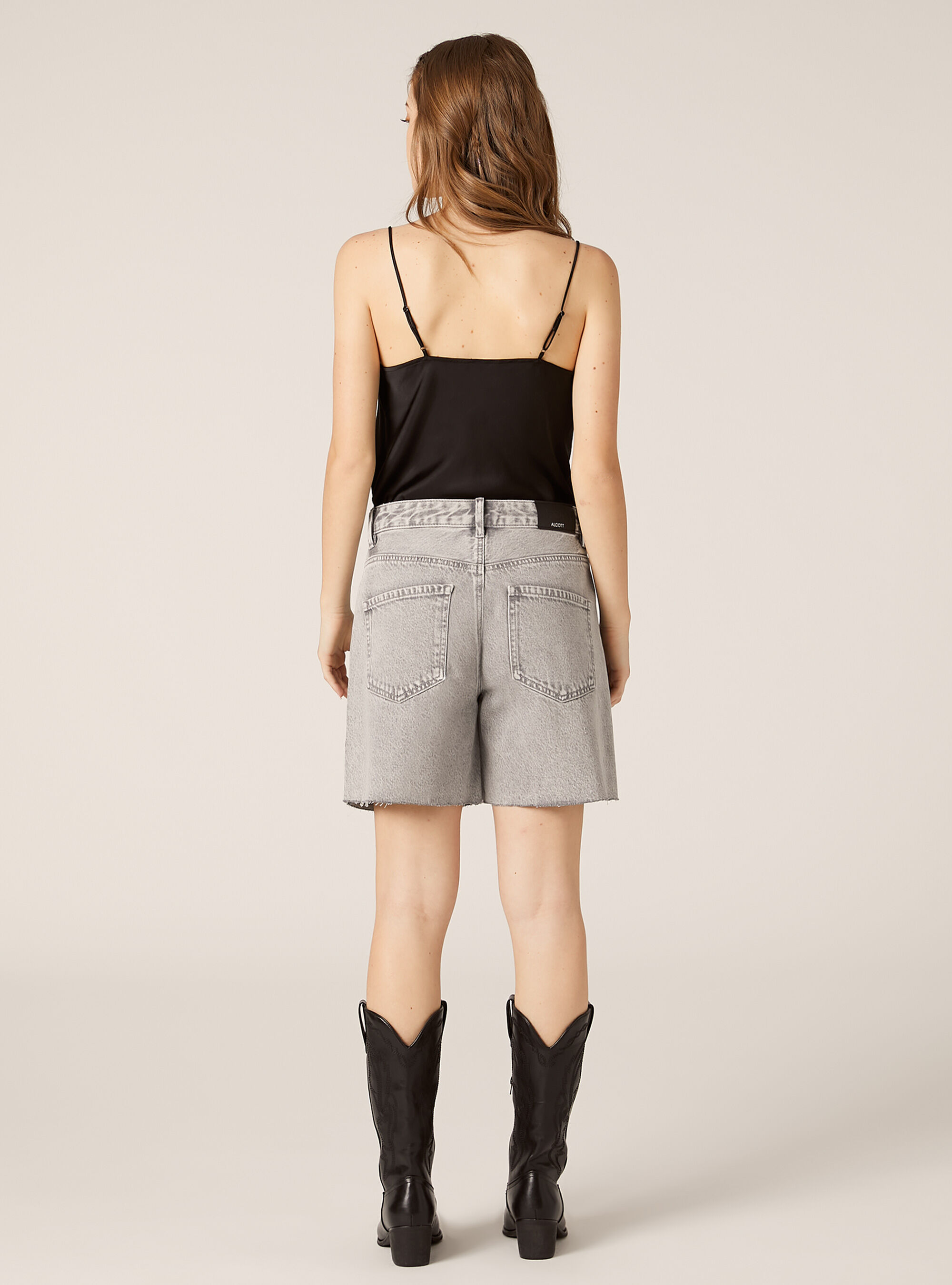 Short long en denim avec strass, D00G GREY