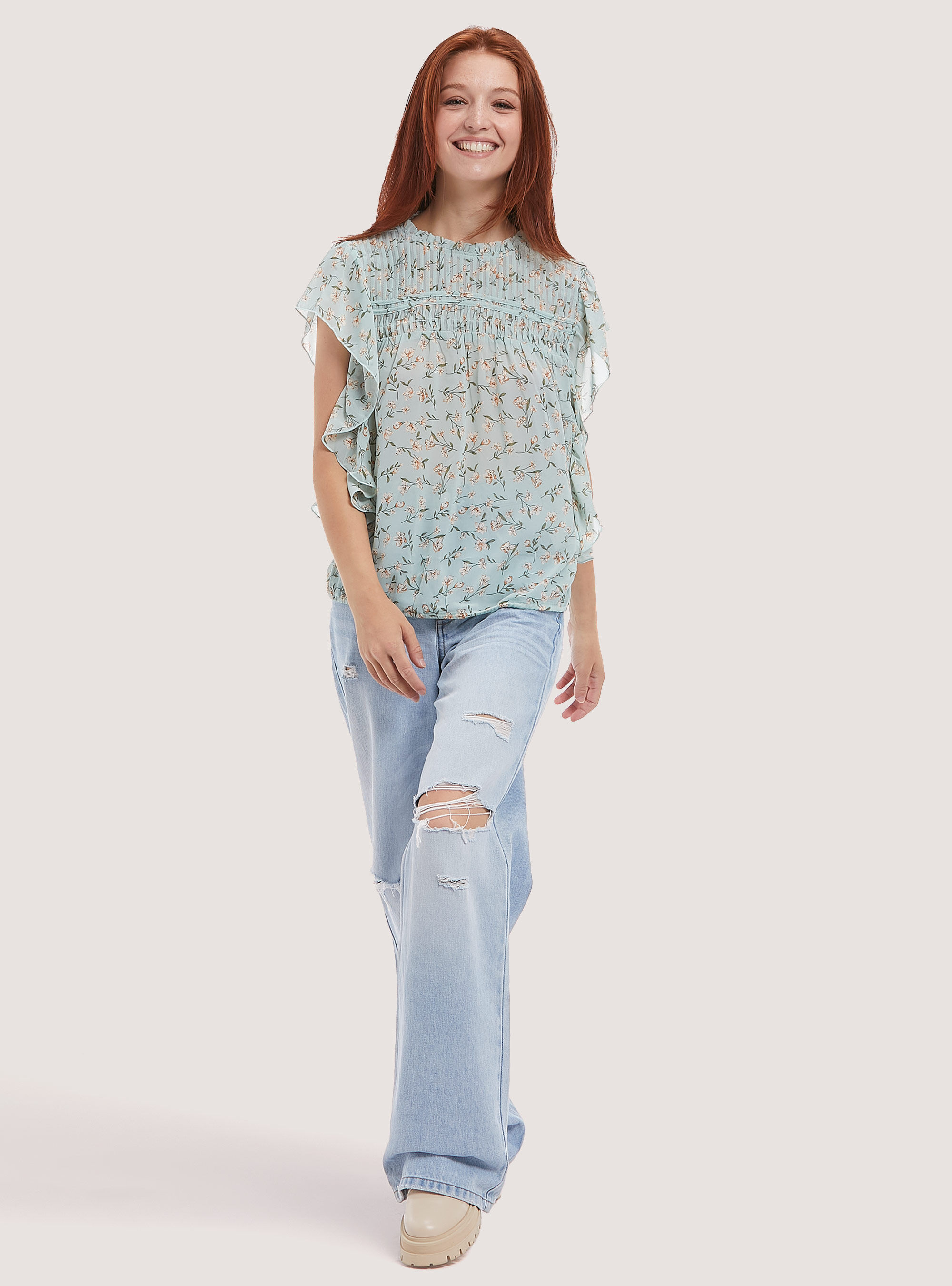 Flower print blouse, C6704 GREEN