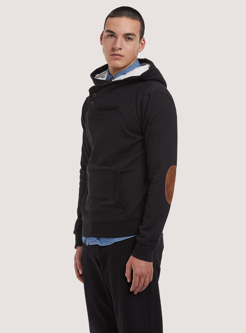 Felpa Uomo Bordeaux Felpa Basic Con Cappuccio Da Uomo Nera