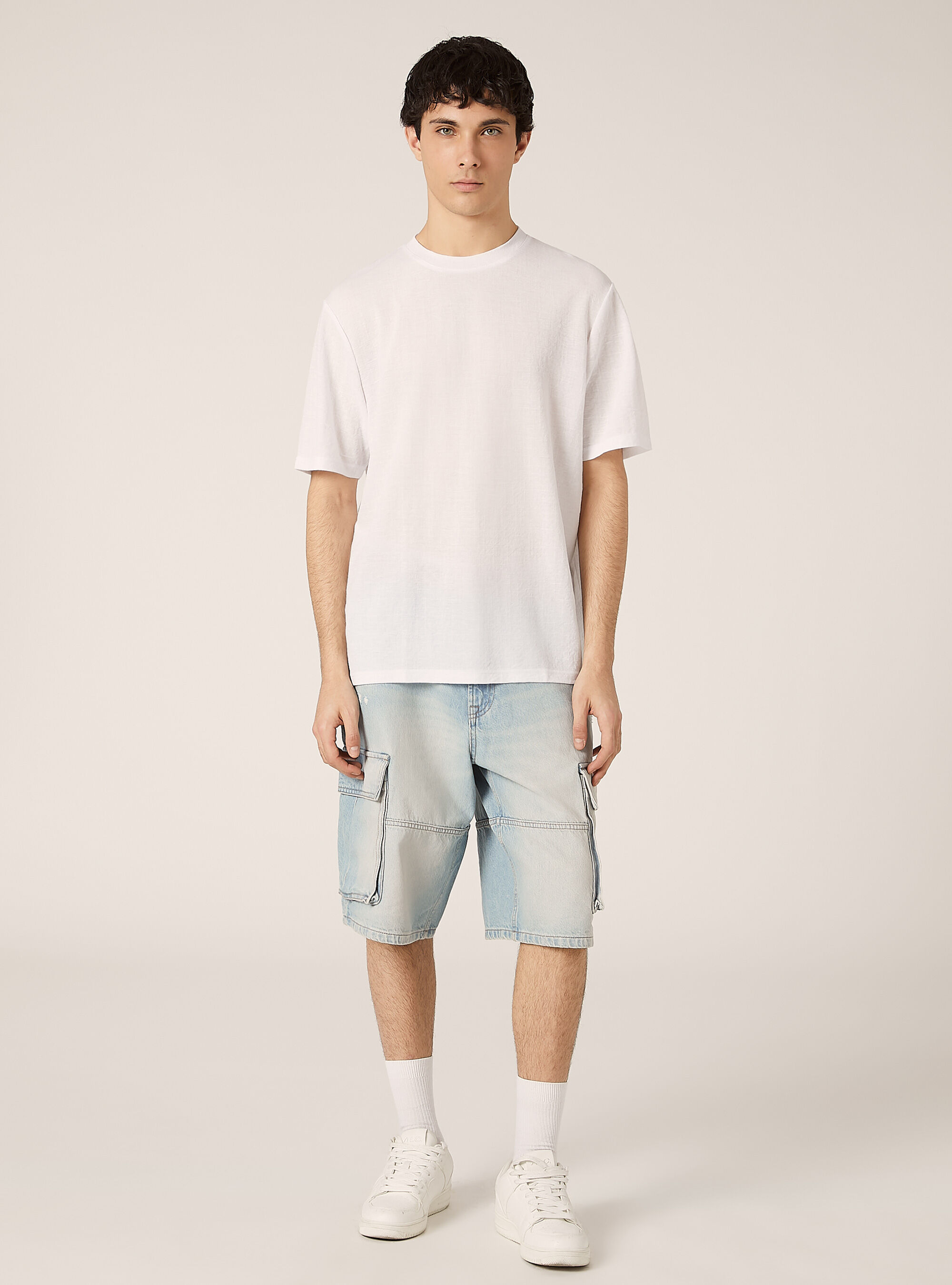 Camiseta boxy fit con textura, WH2 WHITE