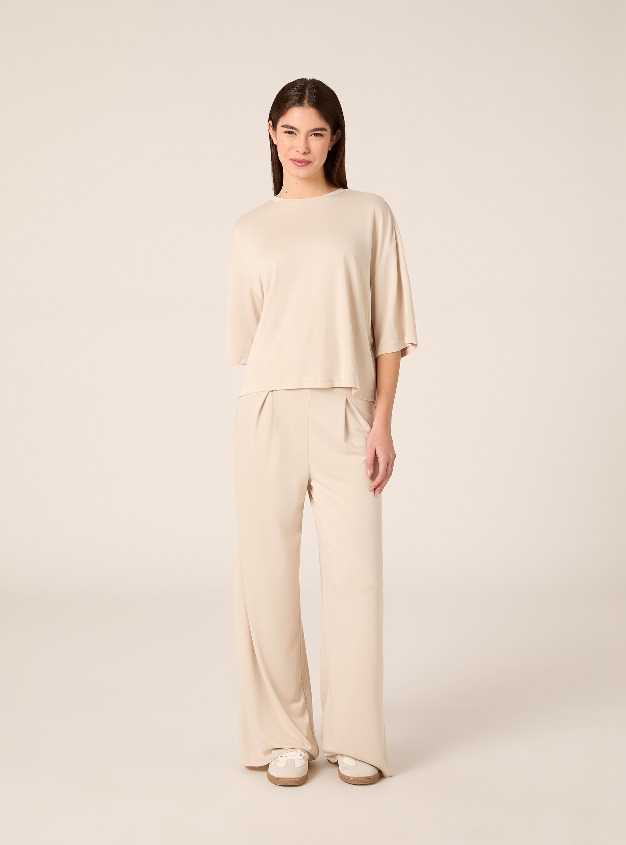 Half sleeve crew neck t-shirt, BG3 BEIGE LIGHT