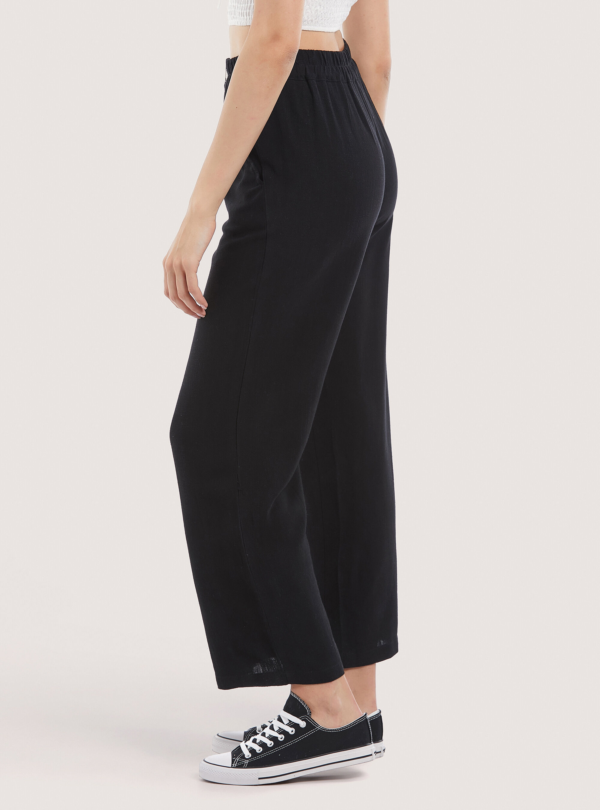 Pantalone regular in misto lino, NERO