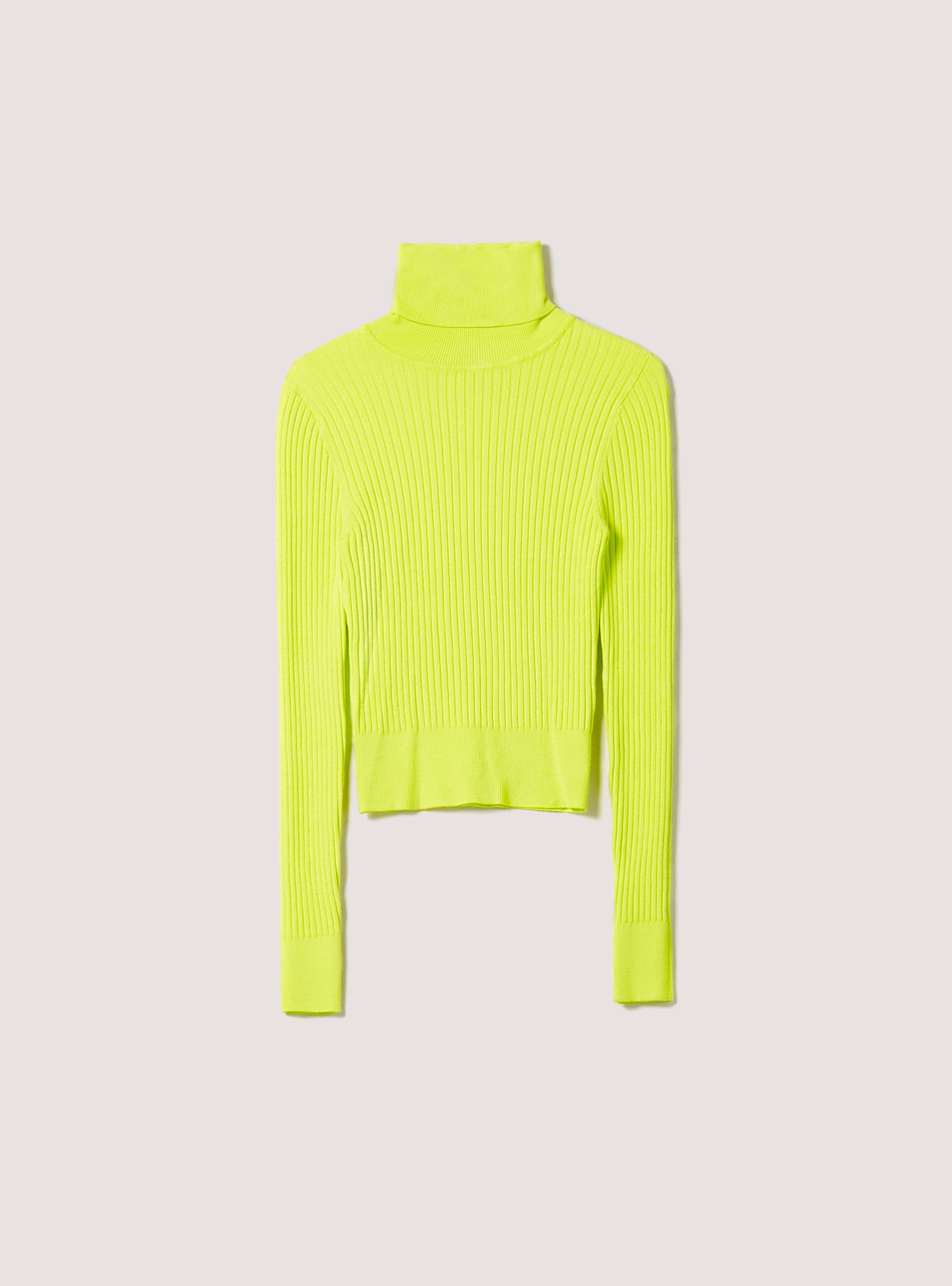 Pullover cropped a collo alto a coste, GC2 ACID GREEN MEDIUM