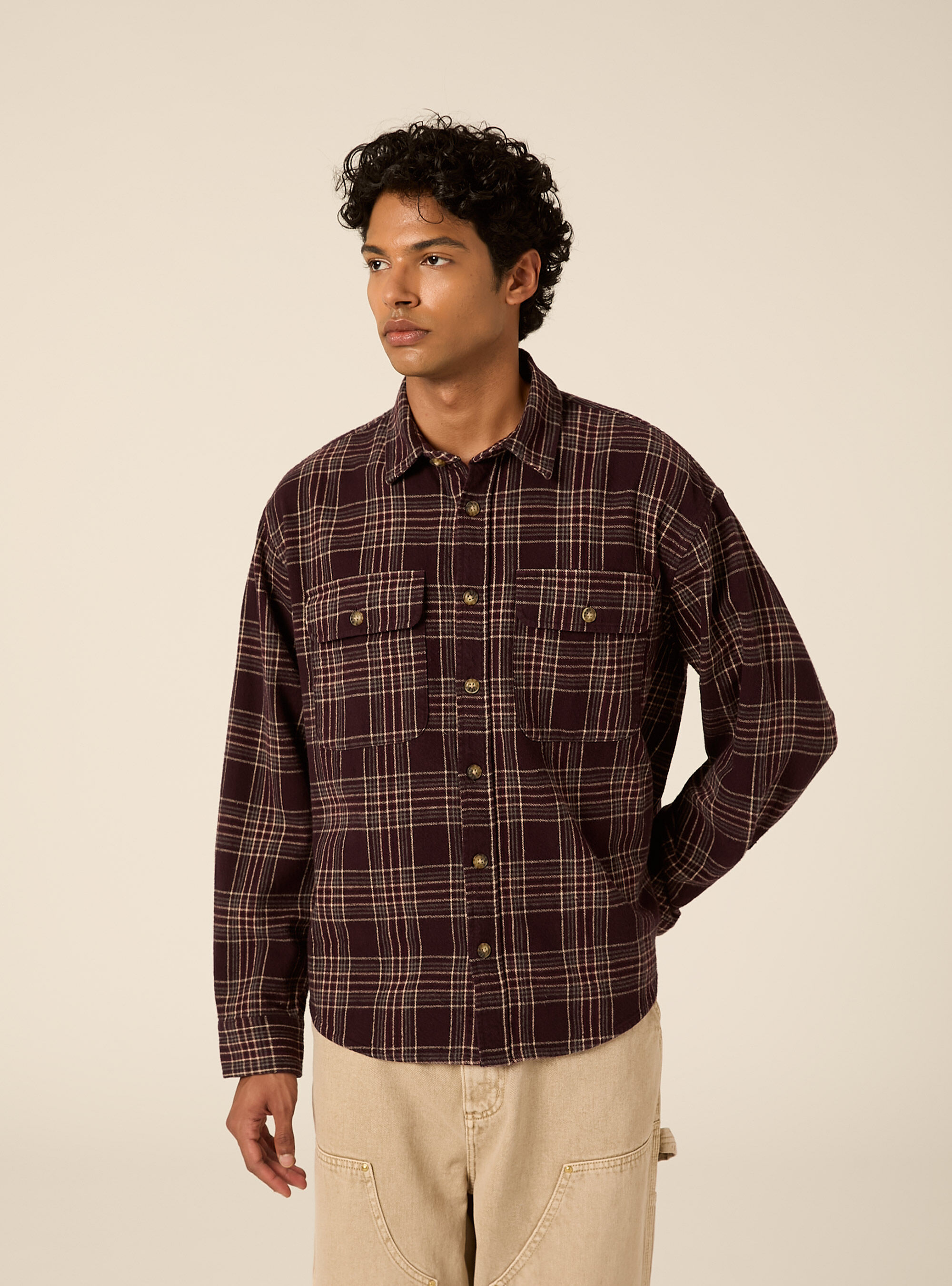 Camicia flanella quadri, BO1 BORDEAUX DARK