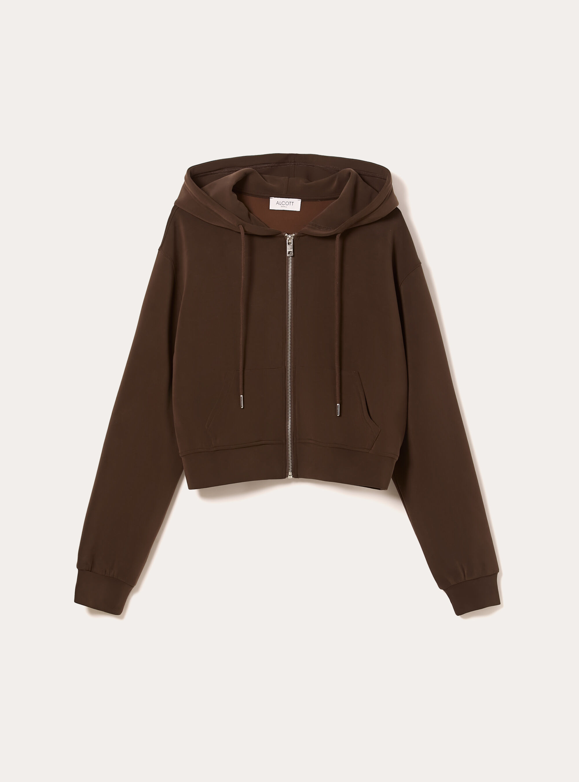 Cardigan con zip cappuccio soft touch, BR1 BROWN DARK