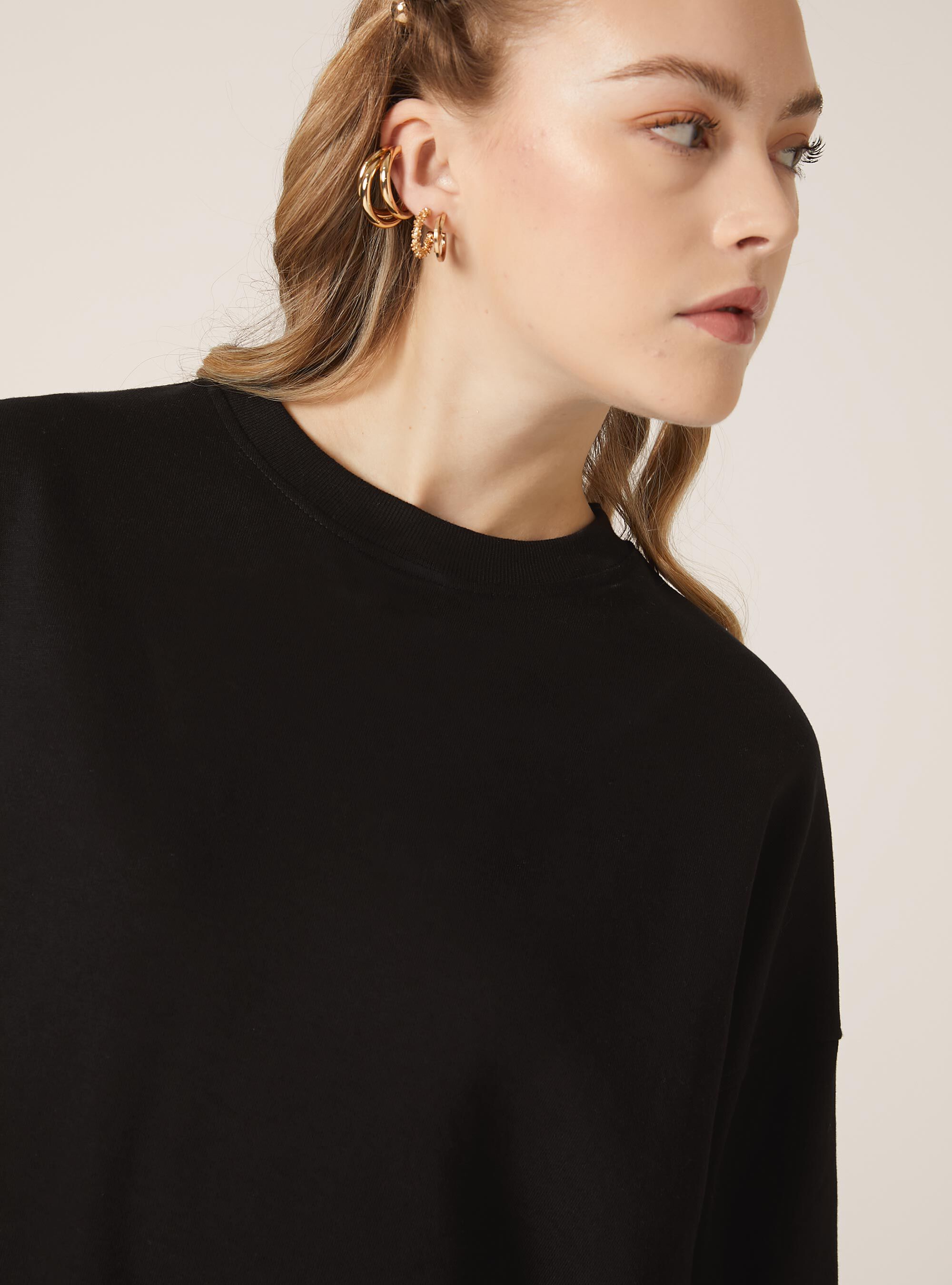 Plain-coloured cotton crew-neck sweatshirt, BK1 BLACK