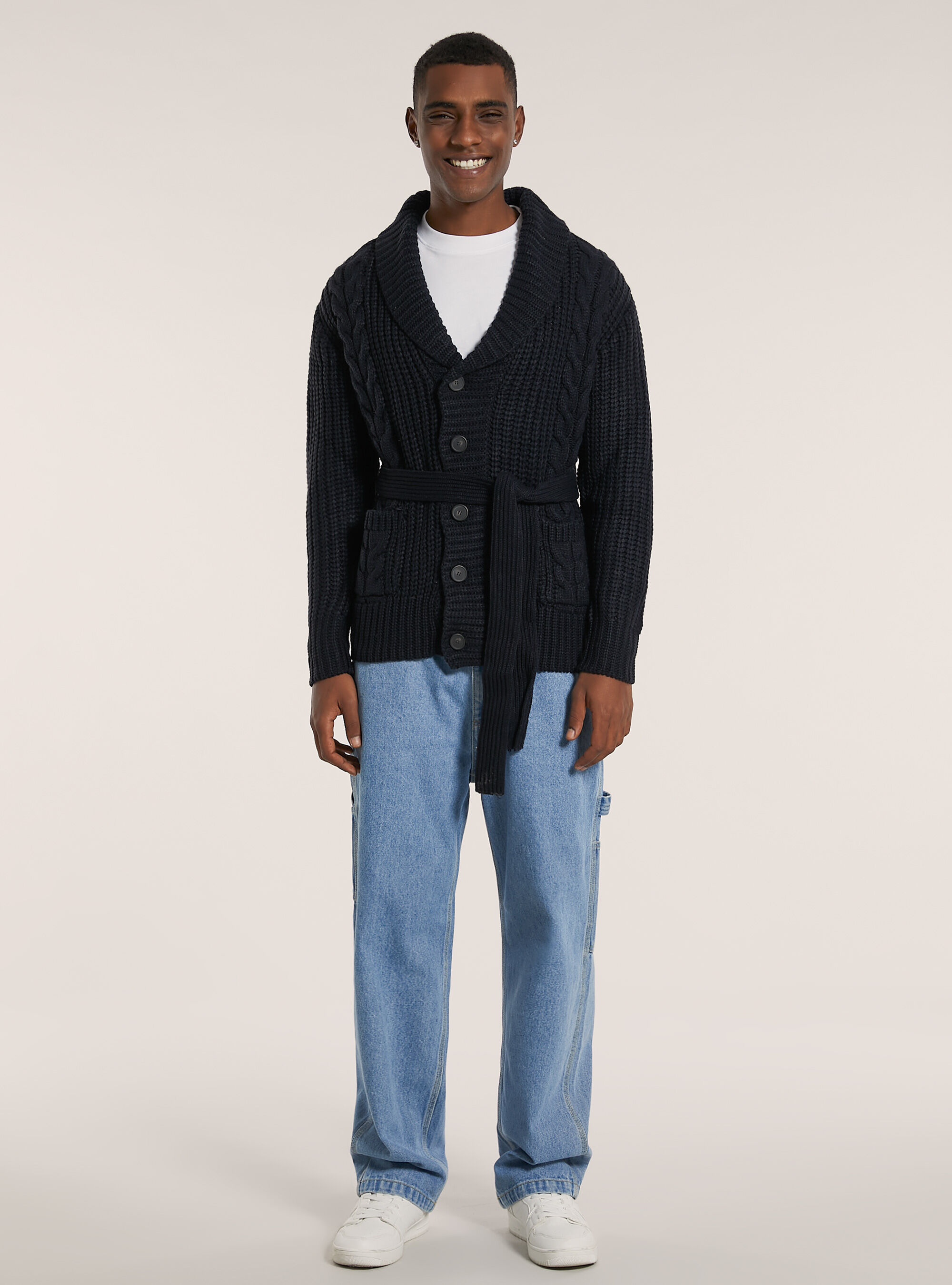 Pullover cardigan a trecce aperto, NA1 NAVY DARK