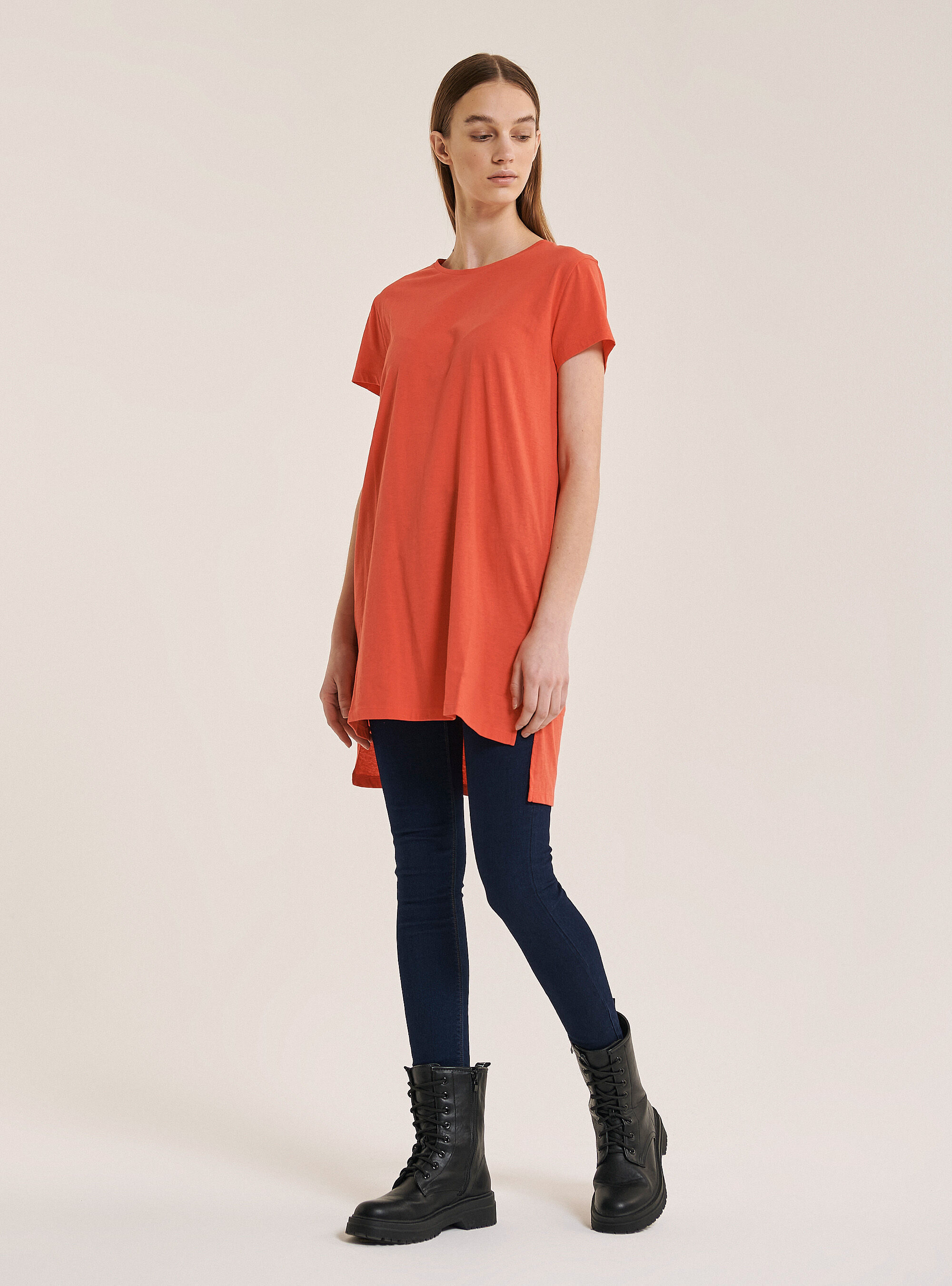 Einfarbigen oversize T-shirt aus Baumwolle, C3400 CORAL