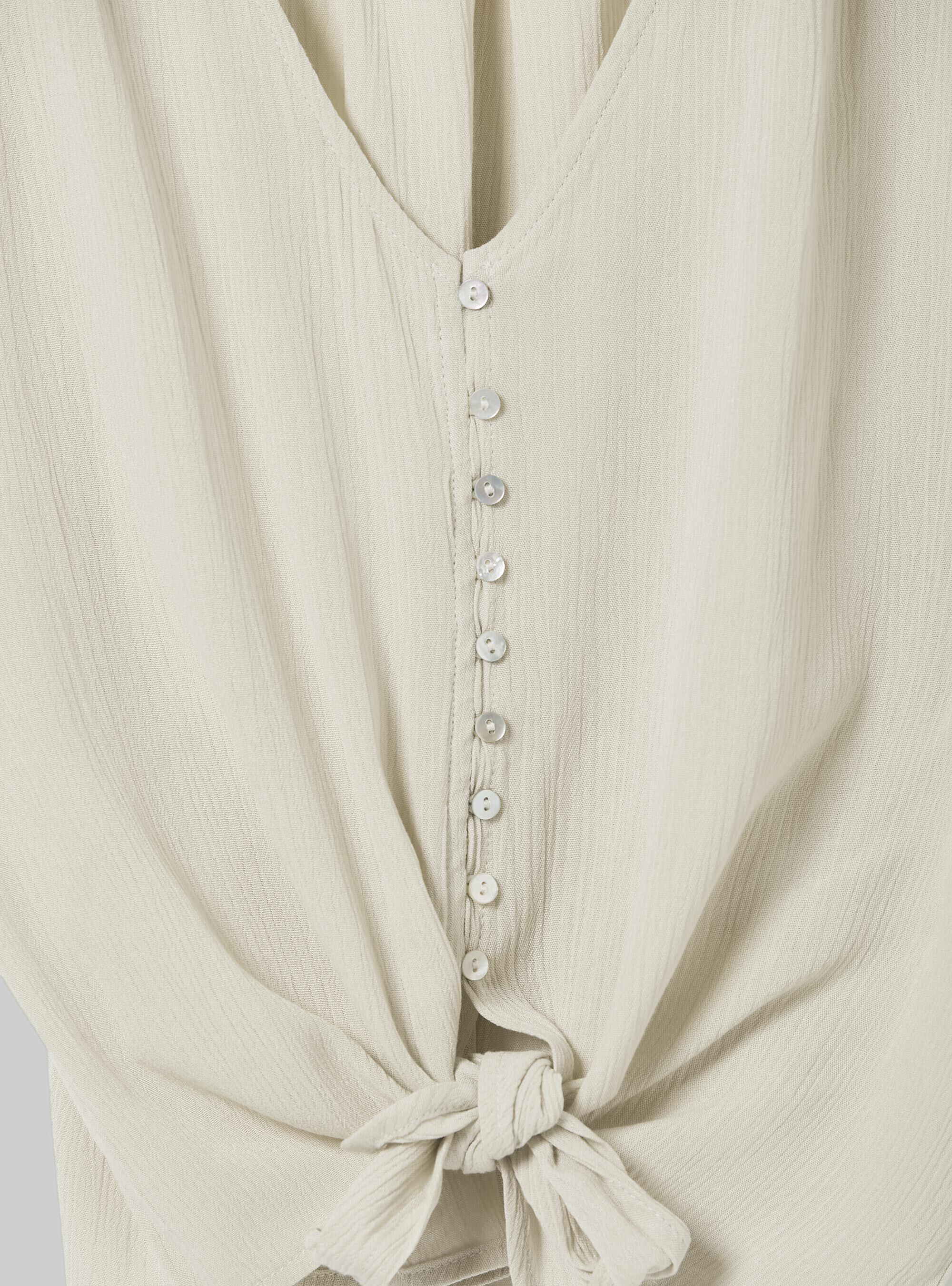 Solid colour v-neck shirt with waist knot, BG3 BEIGE LIGHT