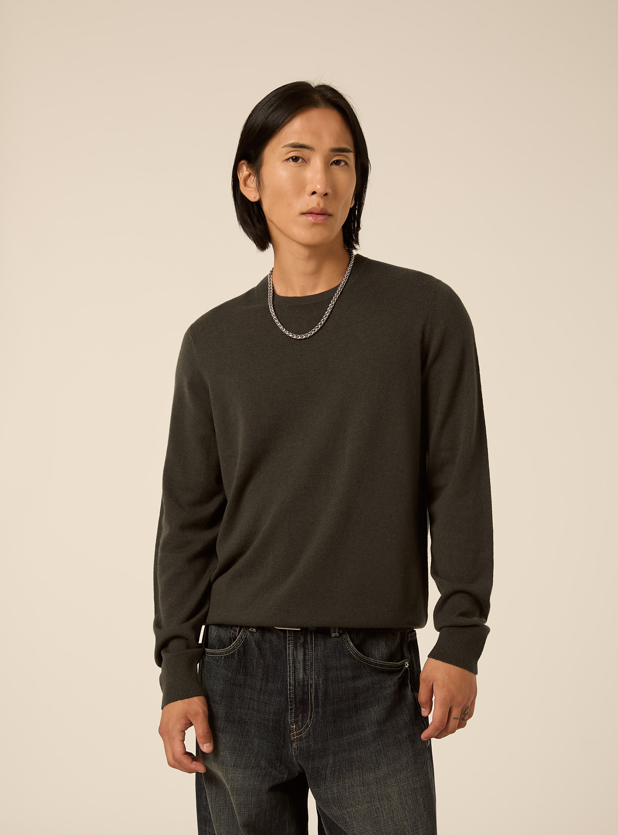 Wool and cashmere blend crewneck jumper, KY2 KAKY MEDIUM