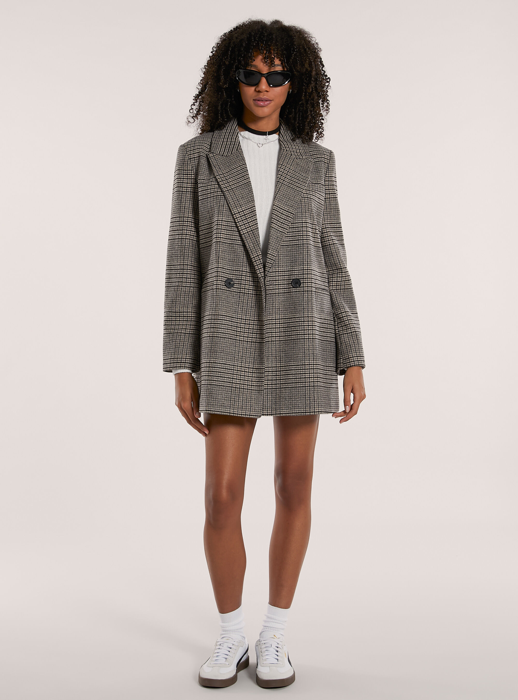 Blazer doppiopetto a quadri, BG2 BEIGE MEDIUM