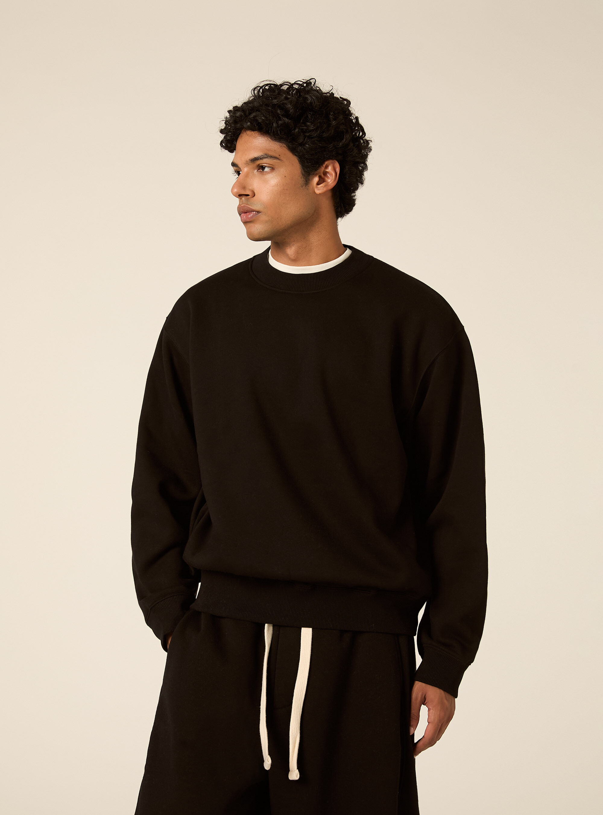 Felpa girocollo basica boxy fit, BK1 BLACK