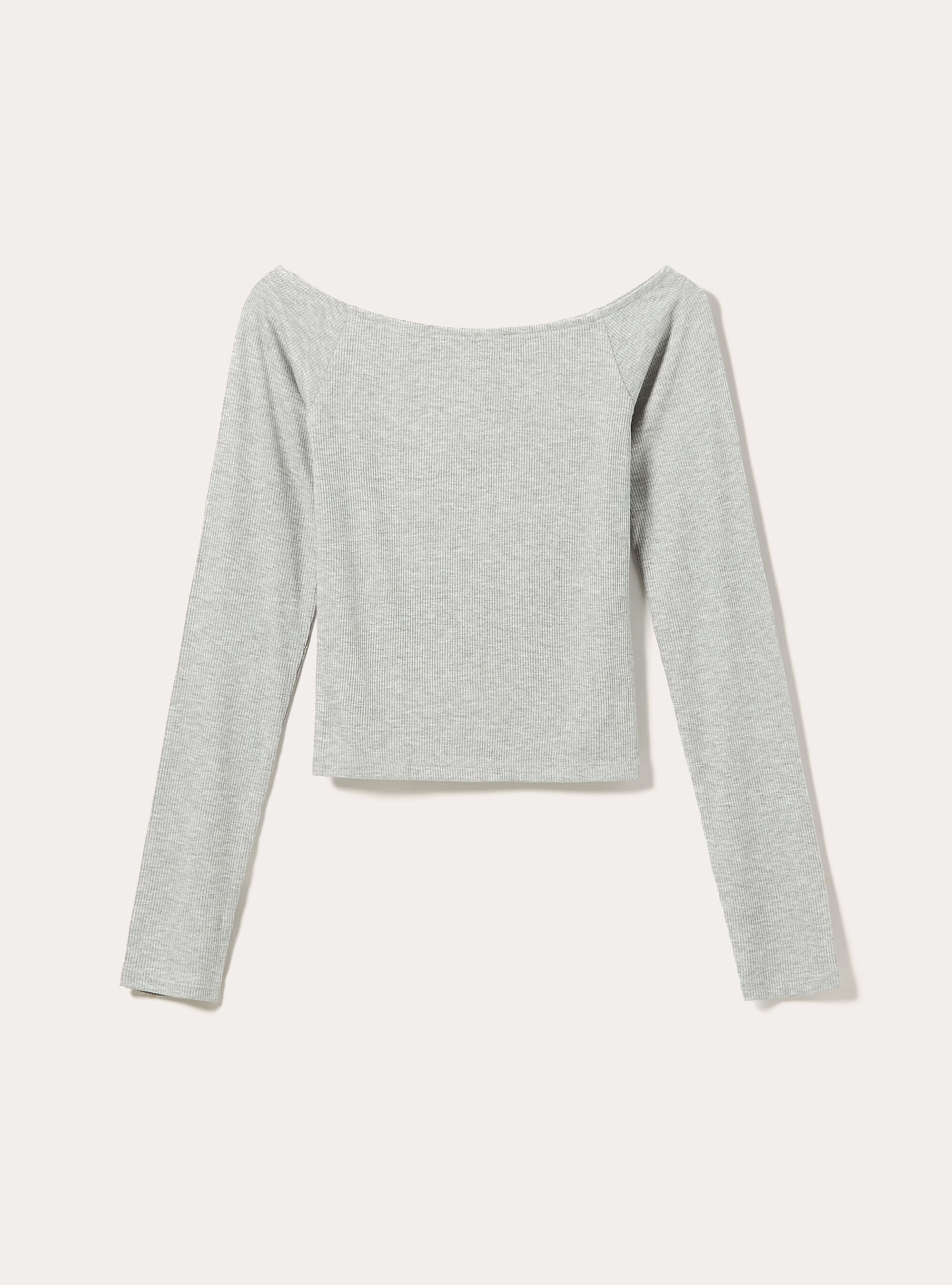 Maglia maniche lunghe scollo bardot, MGY3 GREY MEL LIGHT