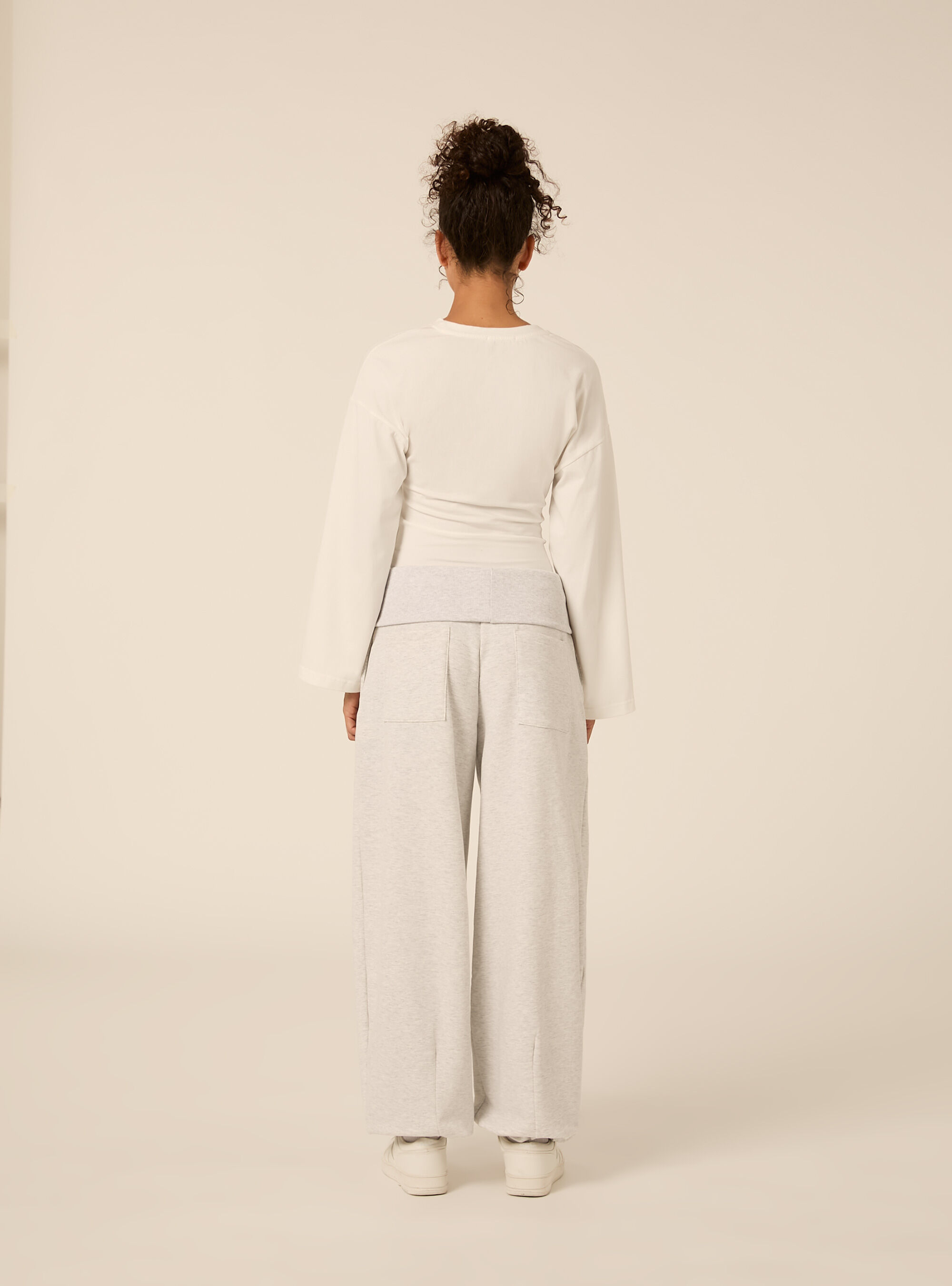 Pantaloni Jogger barrel fit con fascia risvoltata, GRIGIO CHIARO MELANGE