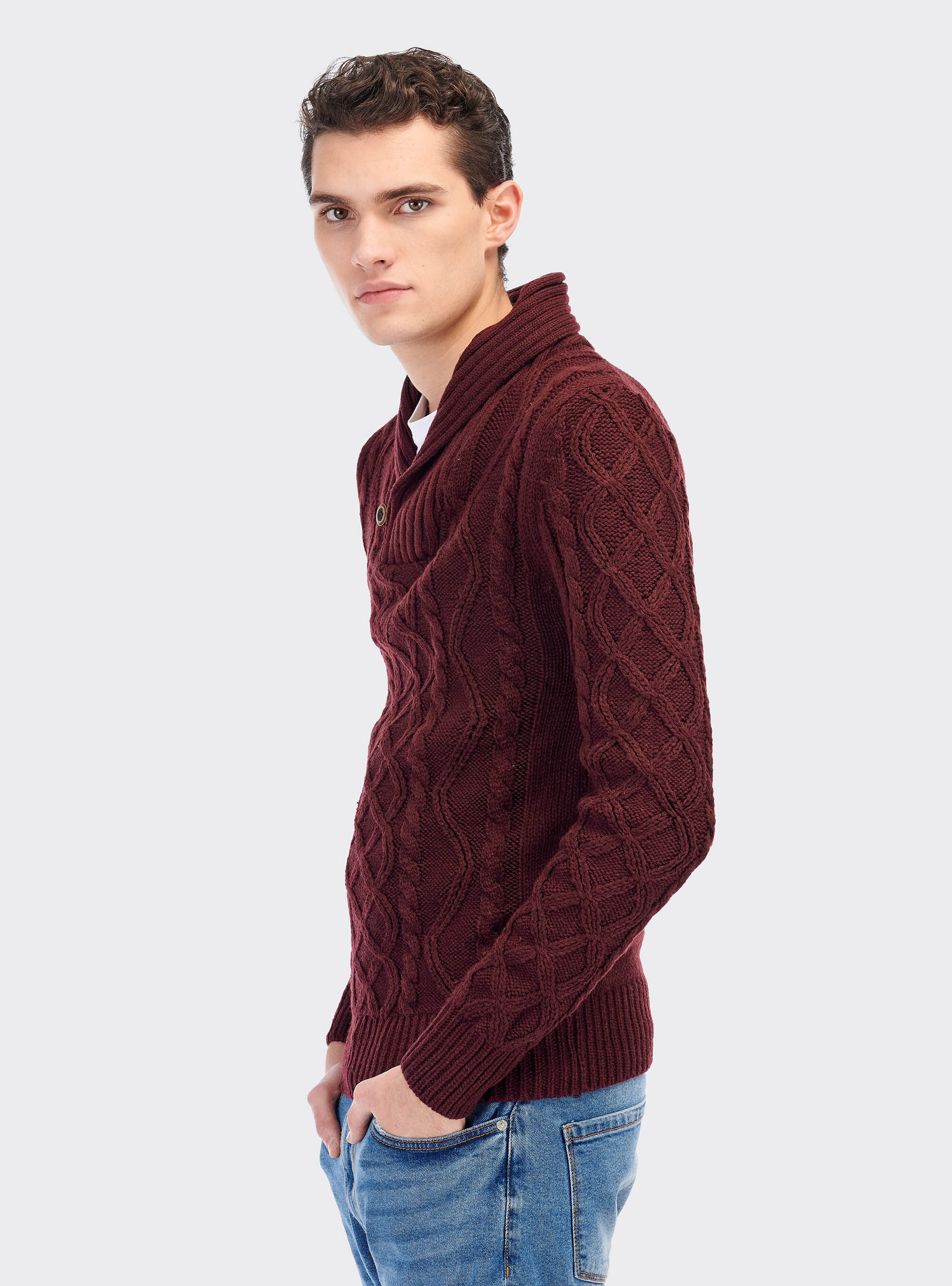 Shawl collar pullover, BORDEAUX