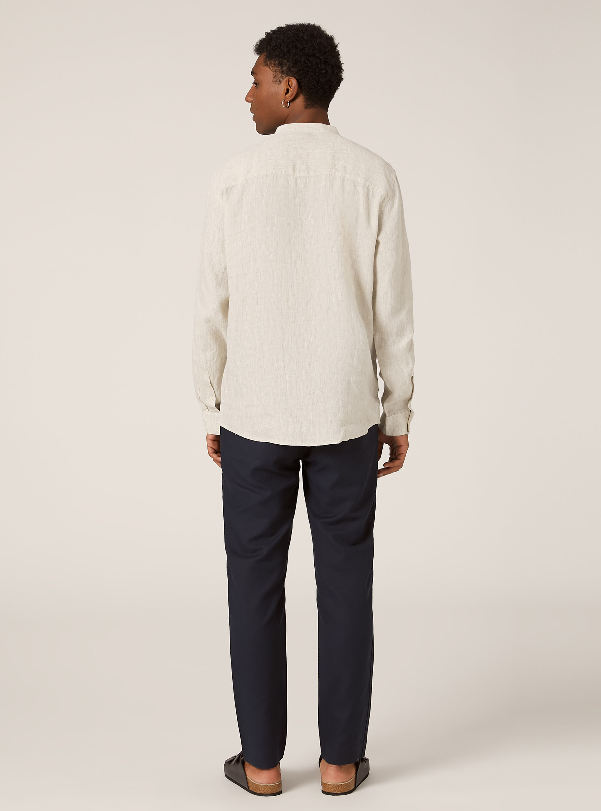 Camisa de lino puro con cuello coreano, BG3 BEIGE LIGHT