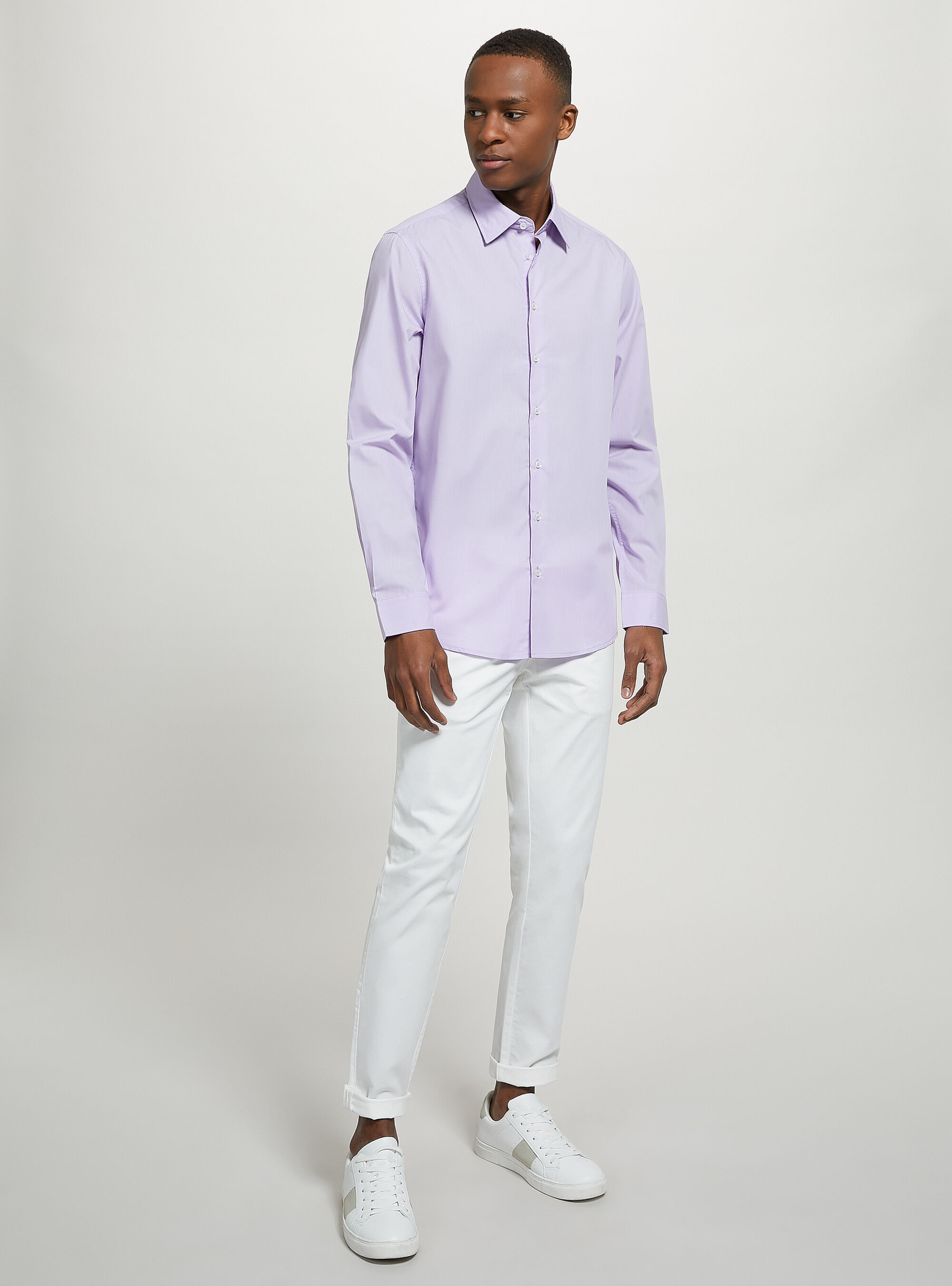Plain-coloured long-sleeved shirt, LC1 LILLAC DARK