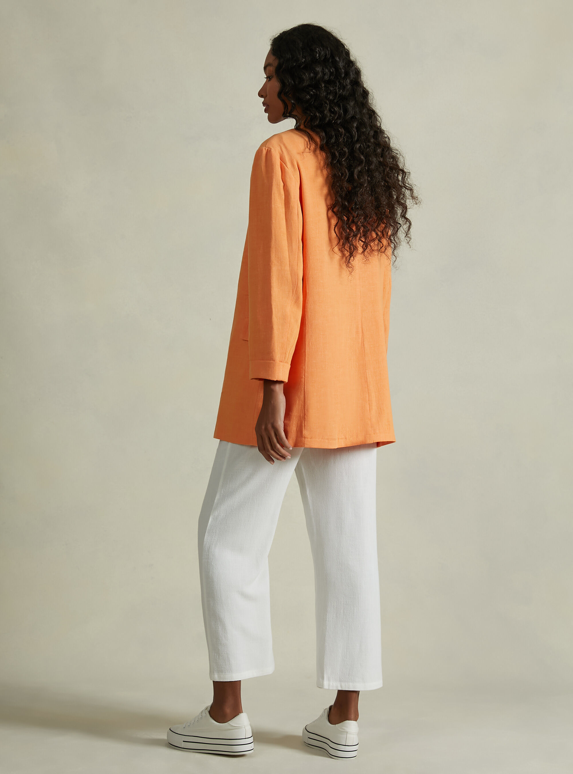Blazer doppiopetto in misto lino, OR2 ORANGE MED.