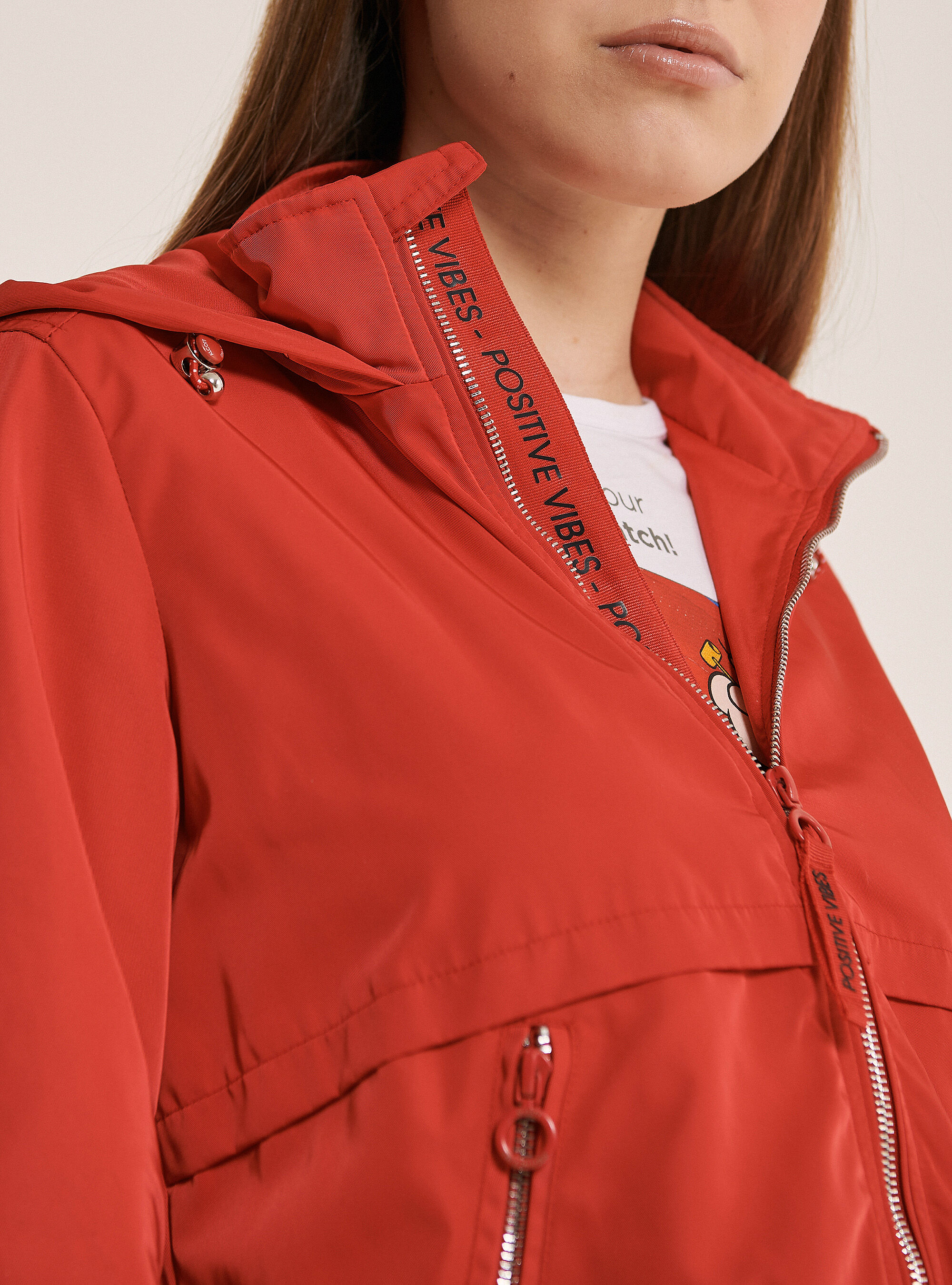 Solid colour windproof cropped jacket, C3344 RED