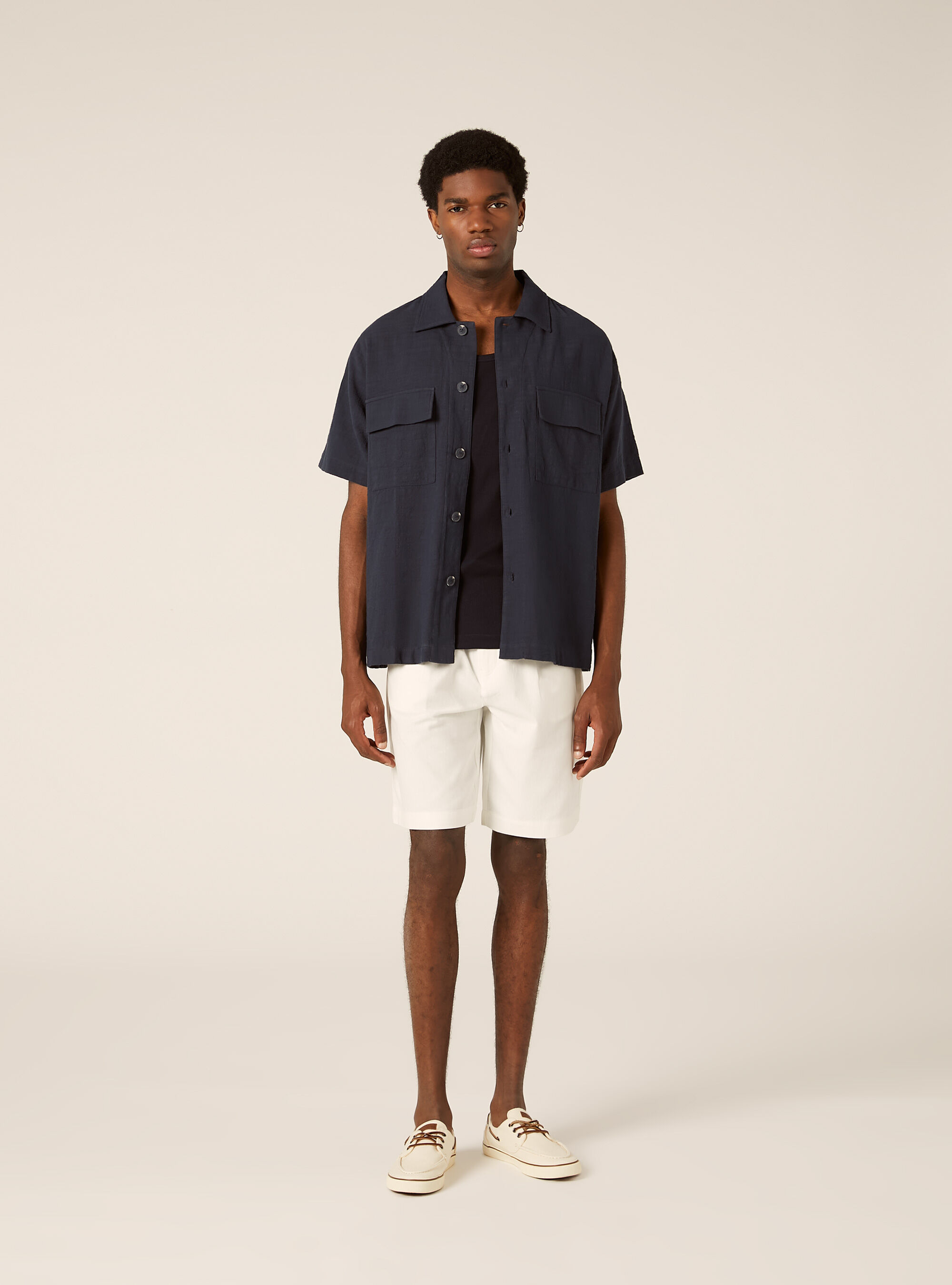 Chemise en coton &agrave; manches courtes