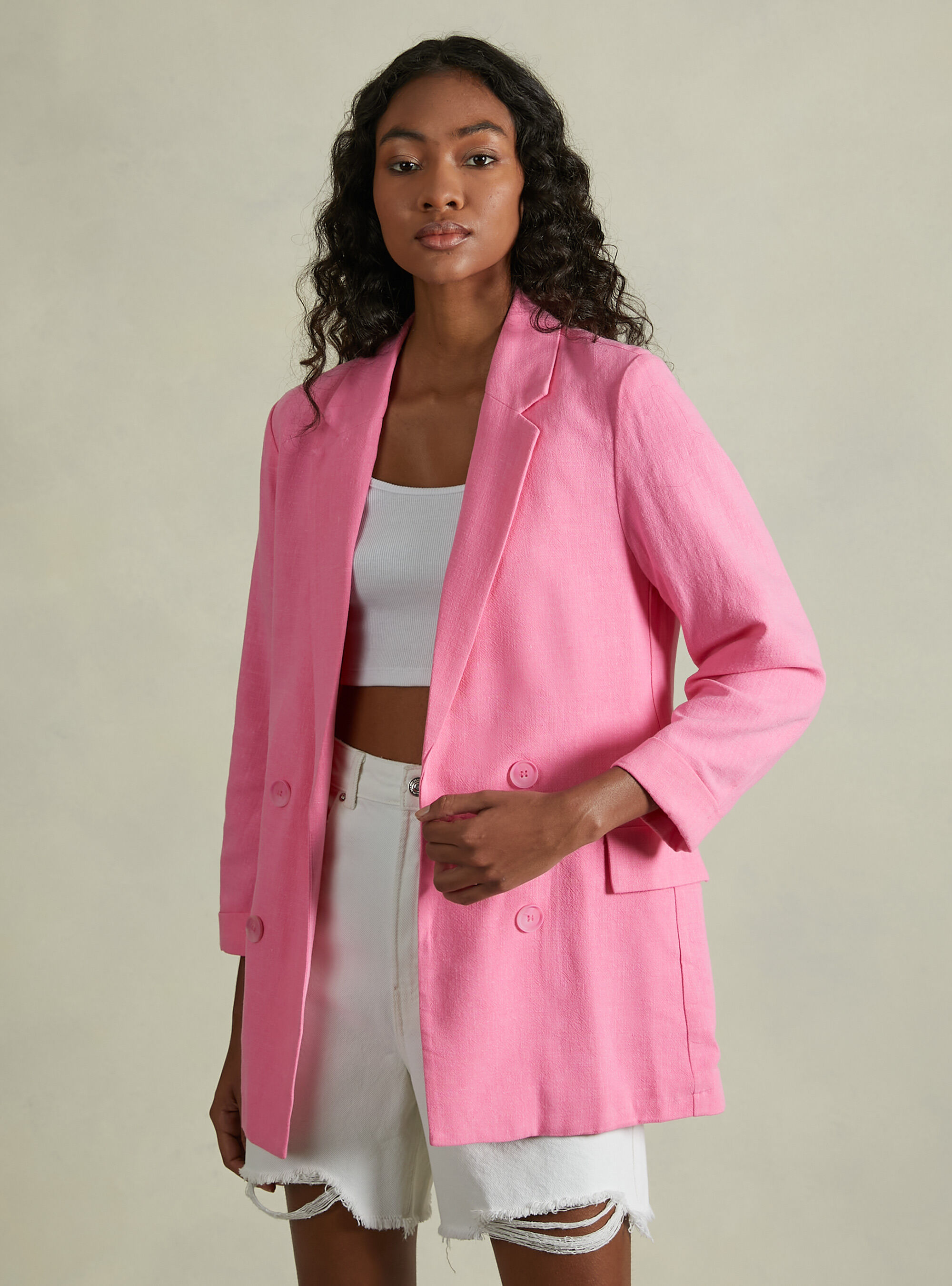 Blazer doppiopetto in misto lino