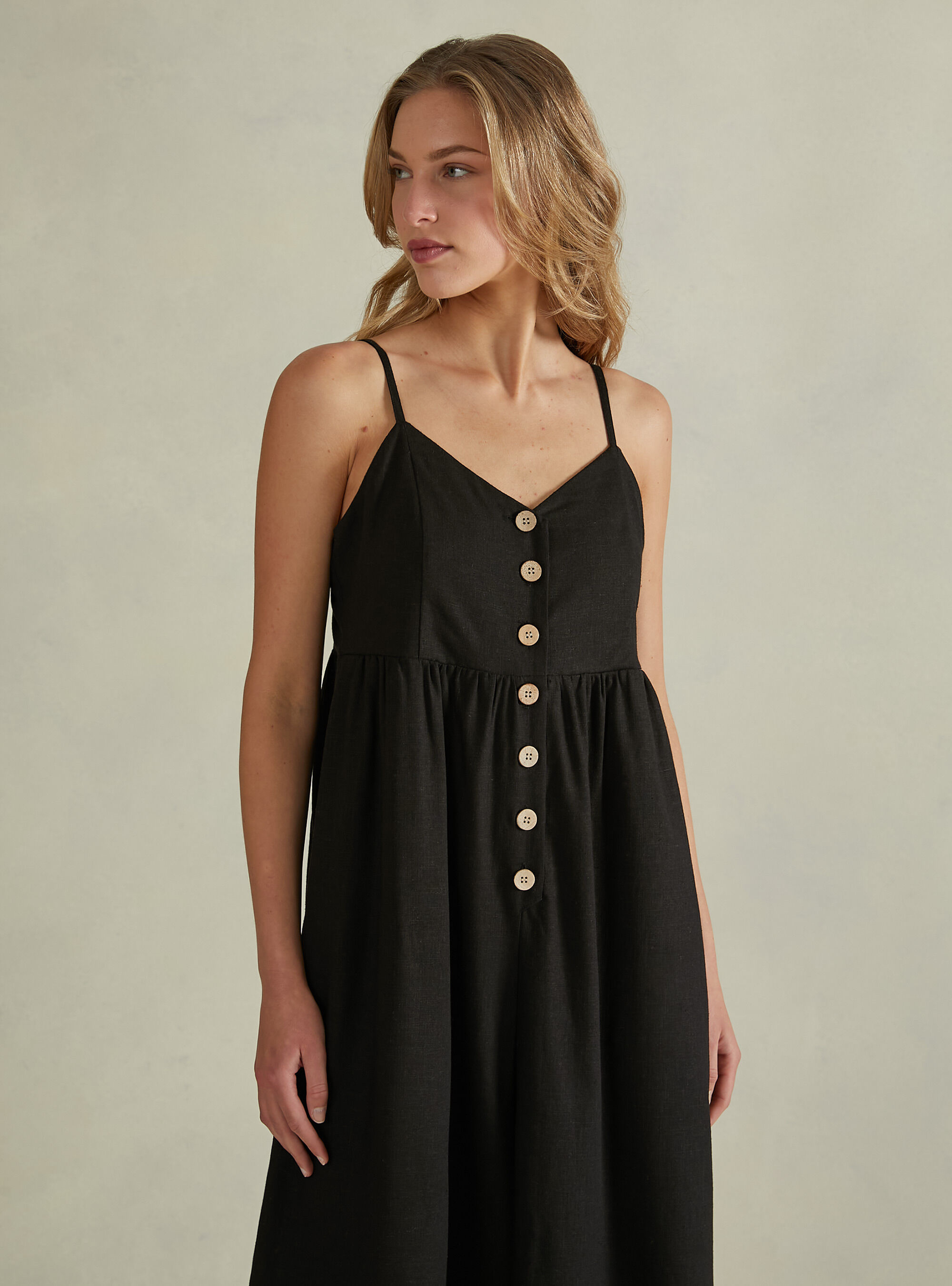 Mono de mezcla de lino de color liso, BK1 BLACK