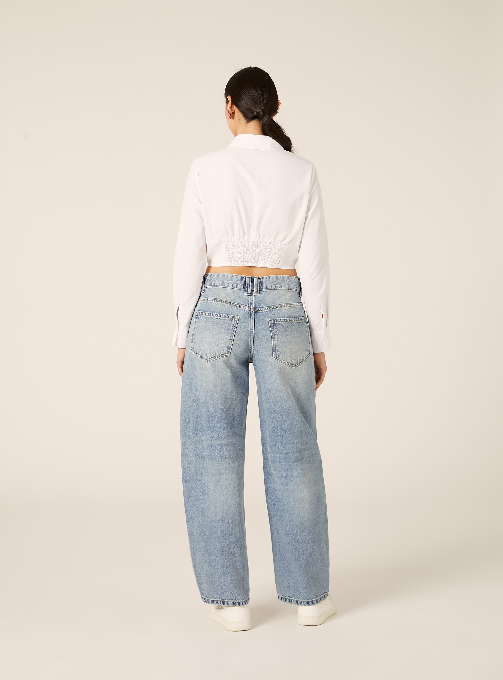 Camisa cropped de popelina, WH3 WHITE