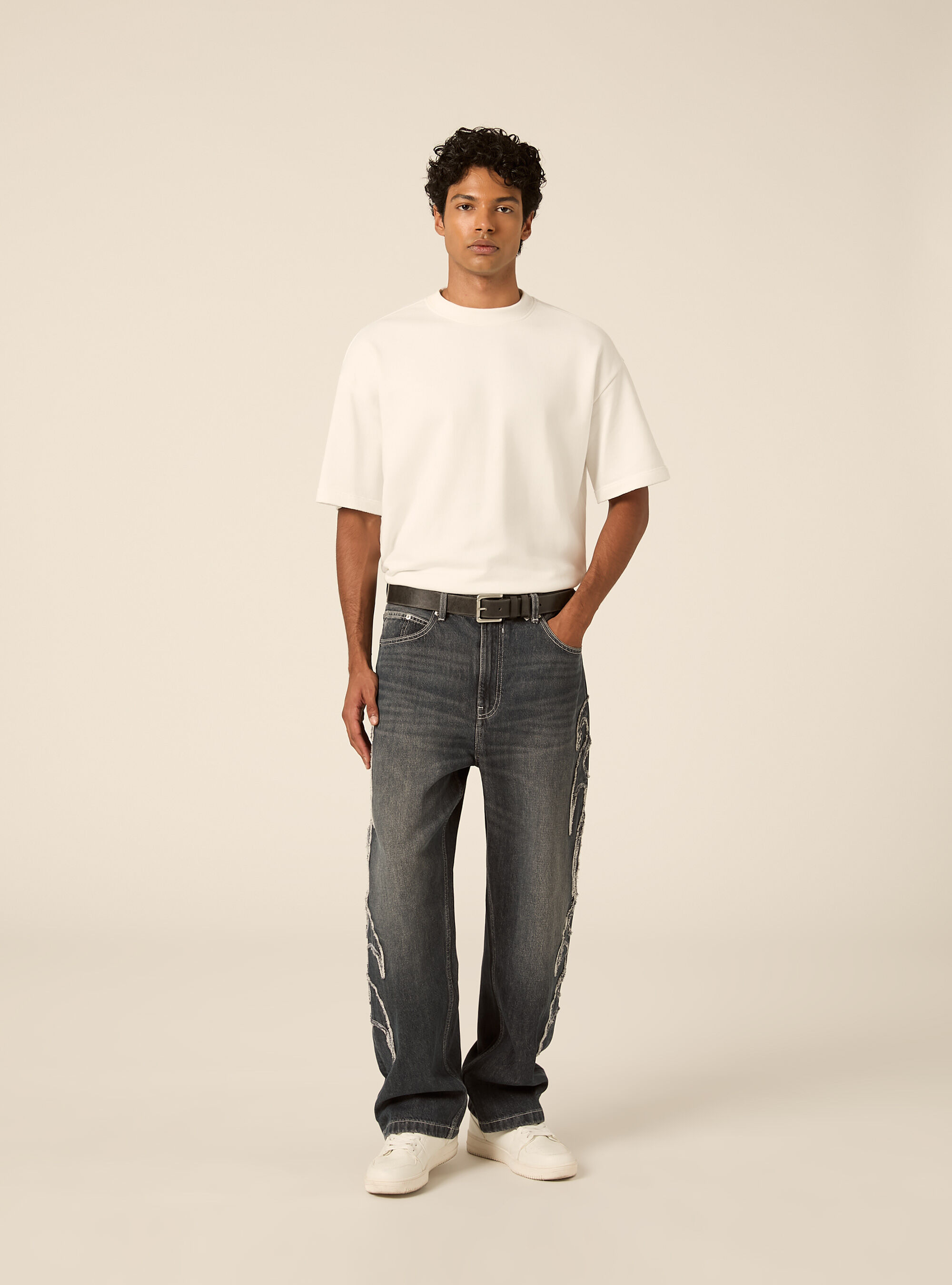 Baggy fit jeans mit flammen detail, D101 BLUE MED OVERDYE