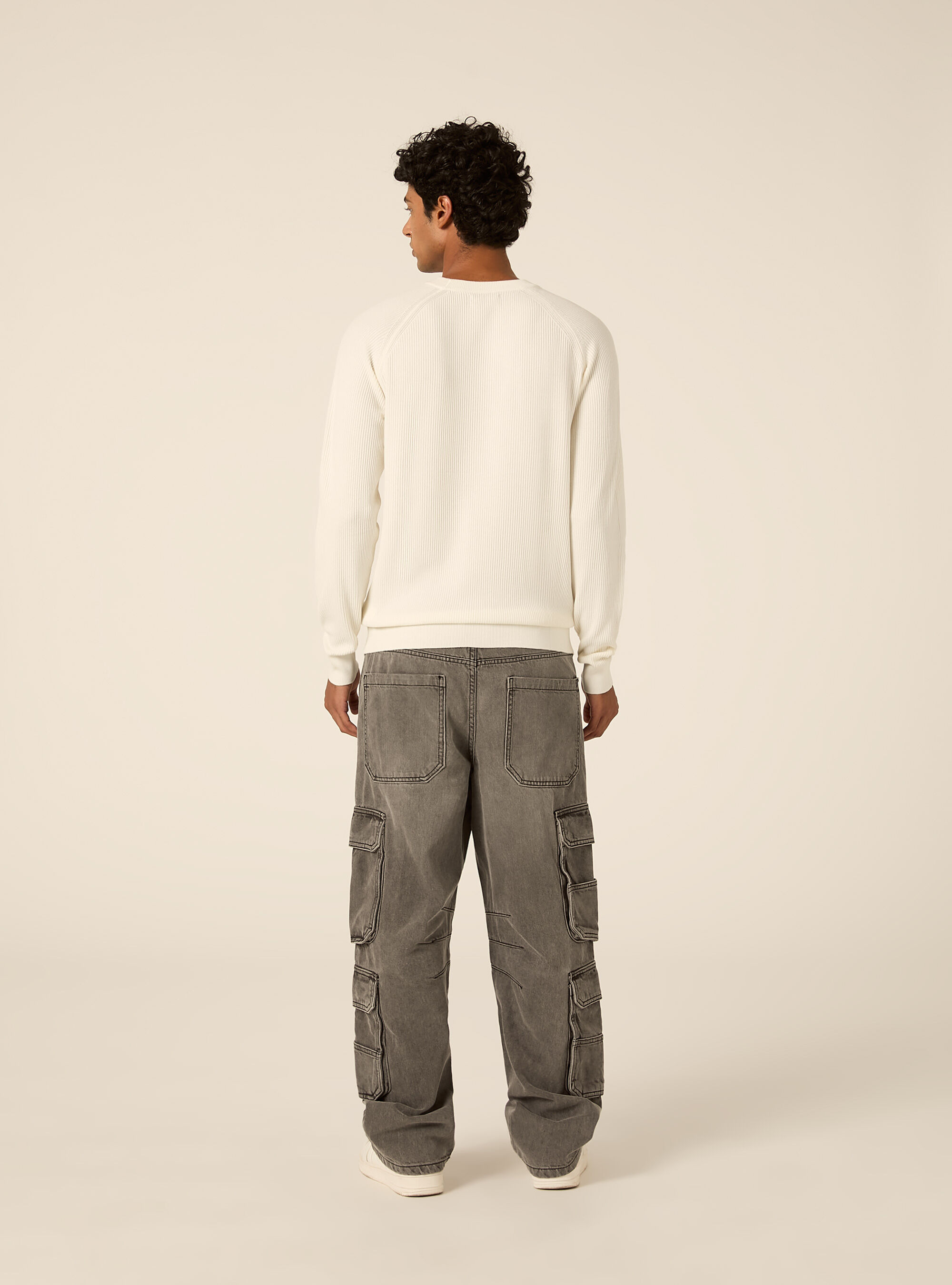 Maglia girocollo in misto cotone regular fit, WH2 WHITE